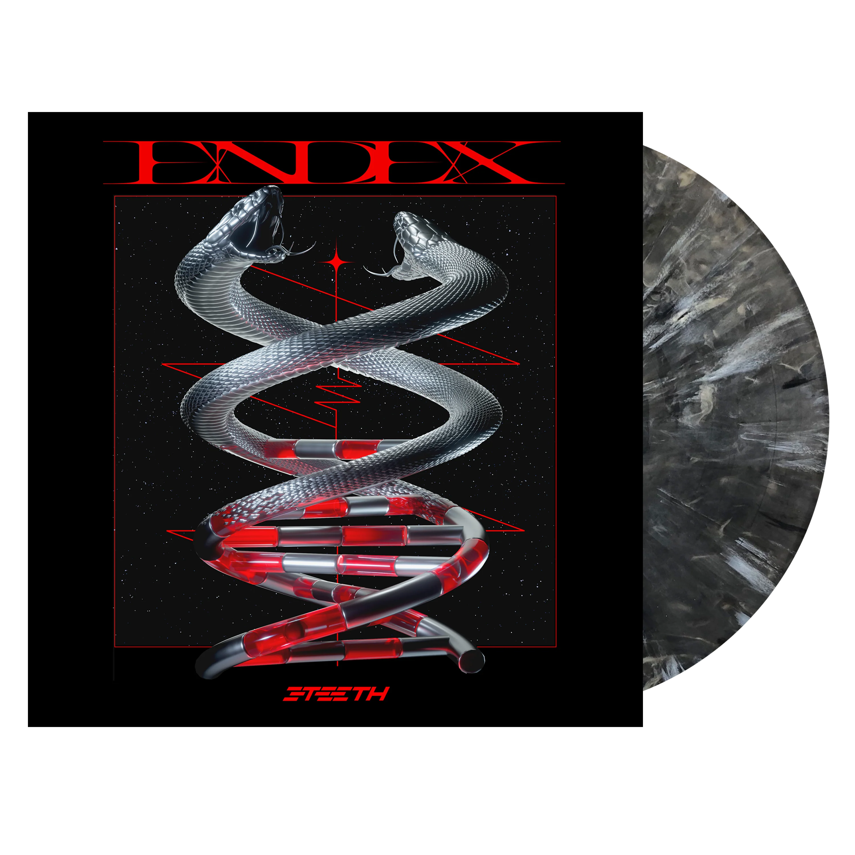 3TEETH ‘ENDEX’ LP + EXCLUSIVE 12"x12" LENTICULAR INSERT - LTD. - BLACK/WHITE/MARBLE - Image 3