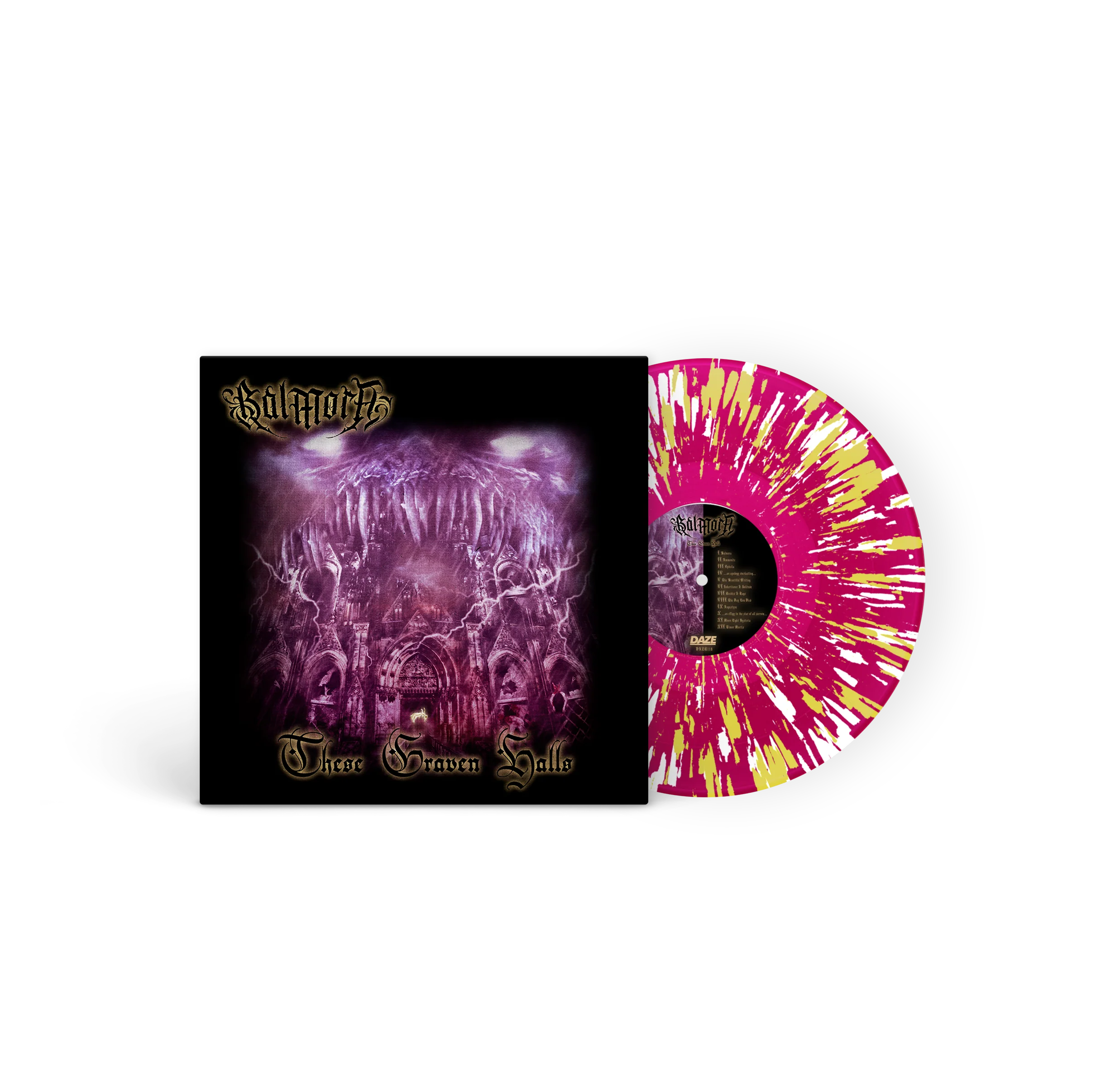 BALMORA ‘THESE GRAVEN HALLS’ LP (Exclusive – Limited to 150, Clear Purple w/ Yellow & White Splatter Vinyl)
