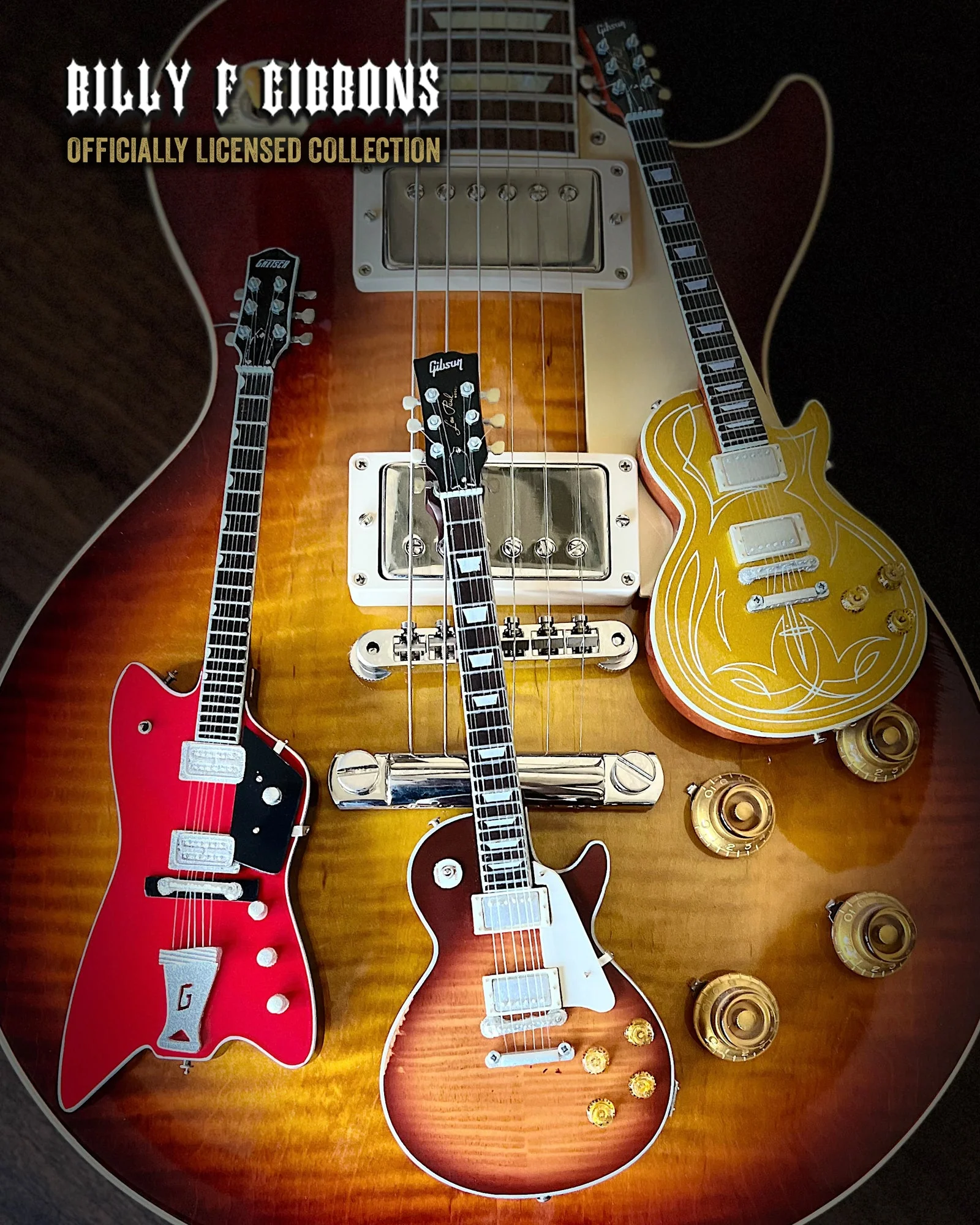 BILLY F GIBBONS OFFICIALLY LICENSED SIGNATURE MINI GUITAR MODEL COLLECTION - SET OF 3