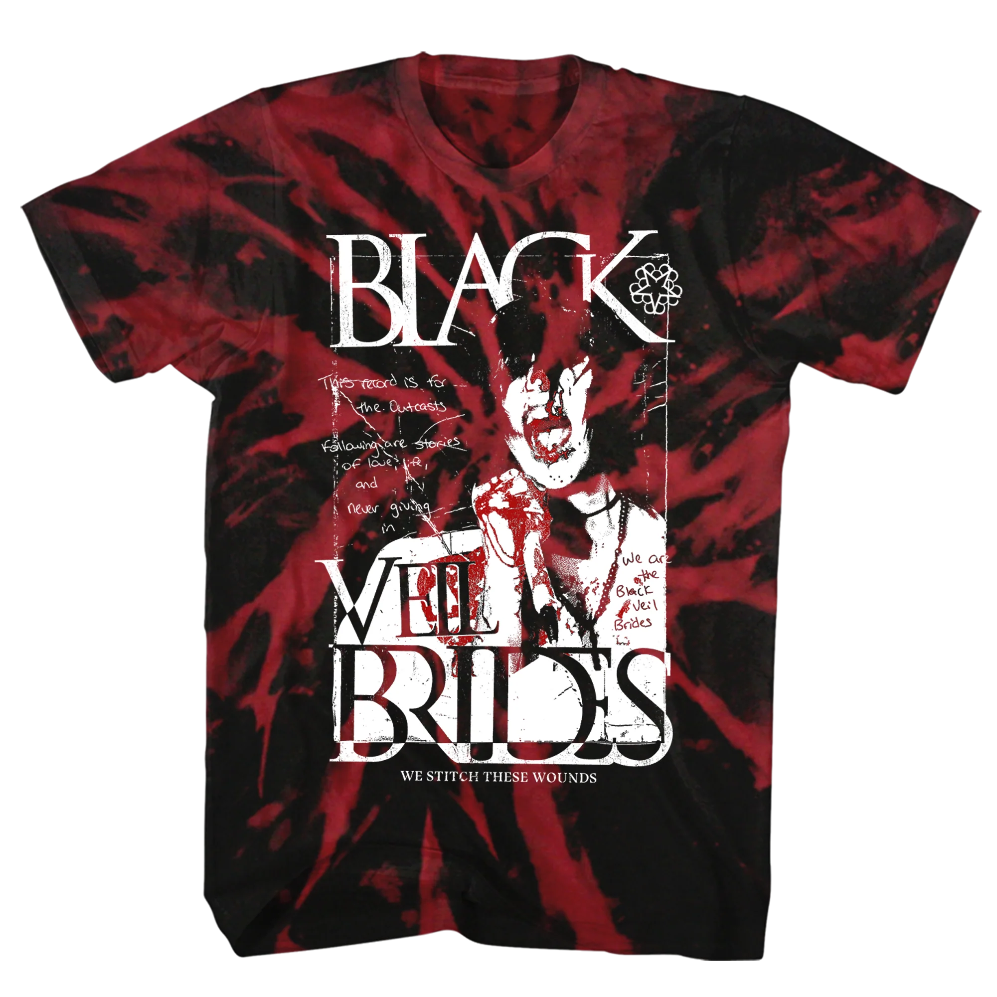 BLACK VEIL BRIDES BLODDY ANDY BLACK/RED SPIRAL WASH T-SHIRT
