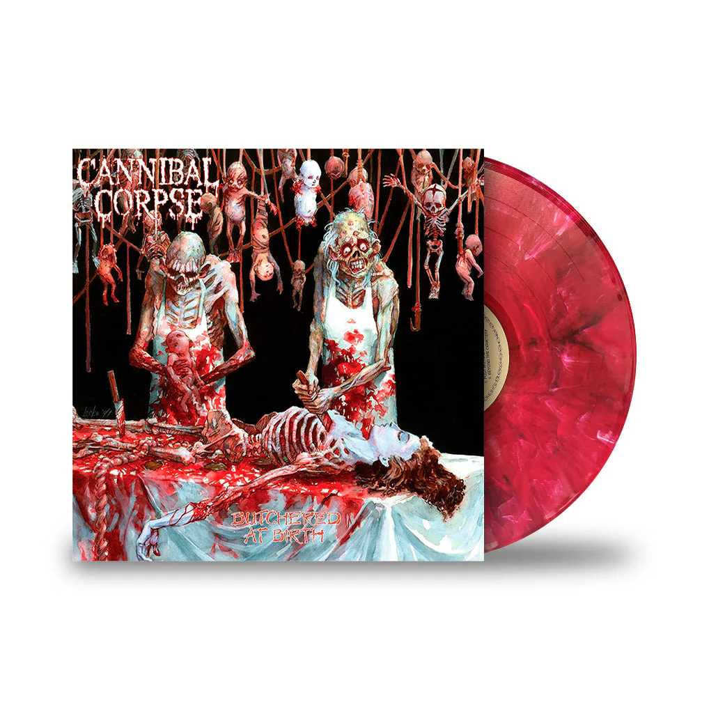 CANNIBAL CORPSE 'BUTCHERED AT BIRTH' LP - EXCLUSIVE - LTD. 500 - TRANSLUCENT RED/BLACK/WHITE/SWIRL