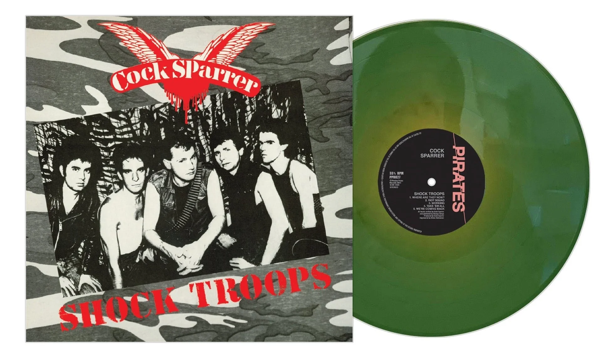 COCK SPARRER 'SHOCK TROOPS' LP - GOLD/SWAMP/OLIVE GREEN/MARBLE - Image 2