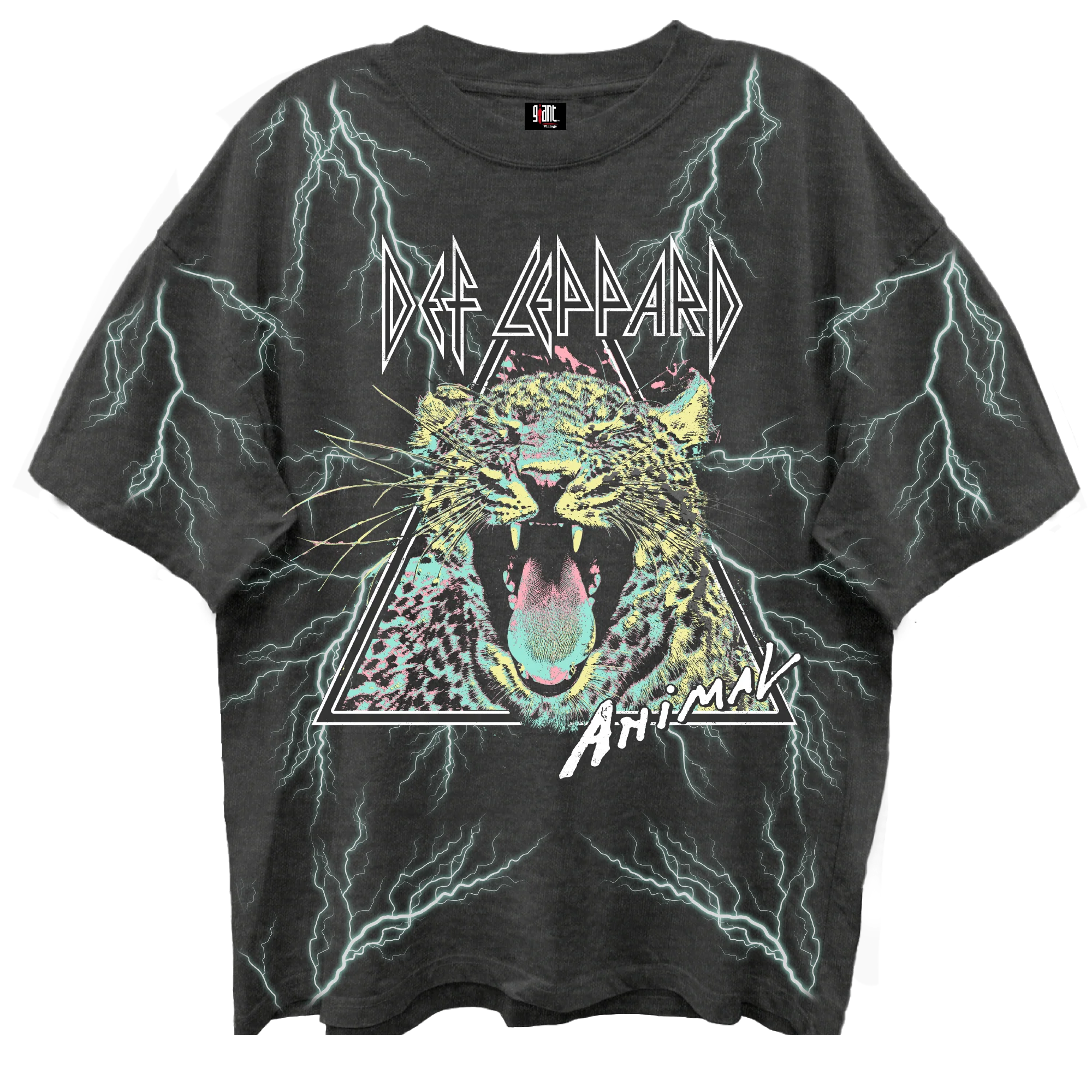 DEF LEPPARD ANIMAL ALL OVER PRINT VINTAGE BLACK ENZYME WASH T-SHIRT/GIANT VINTAGE