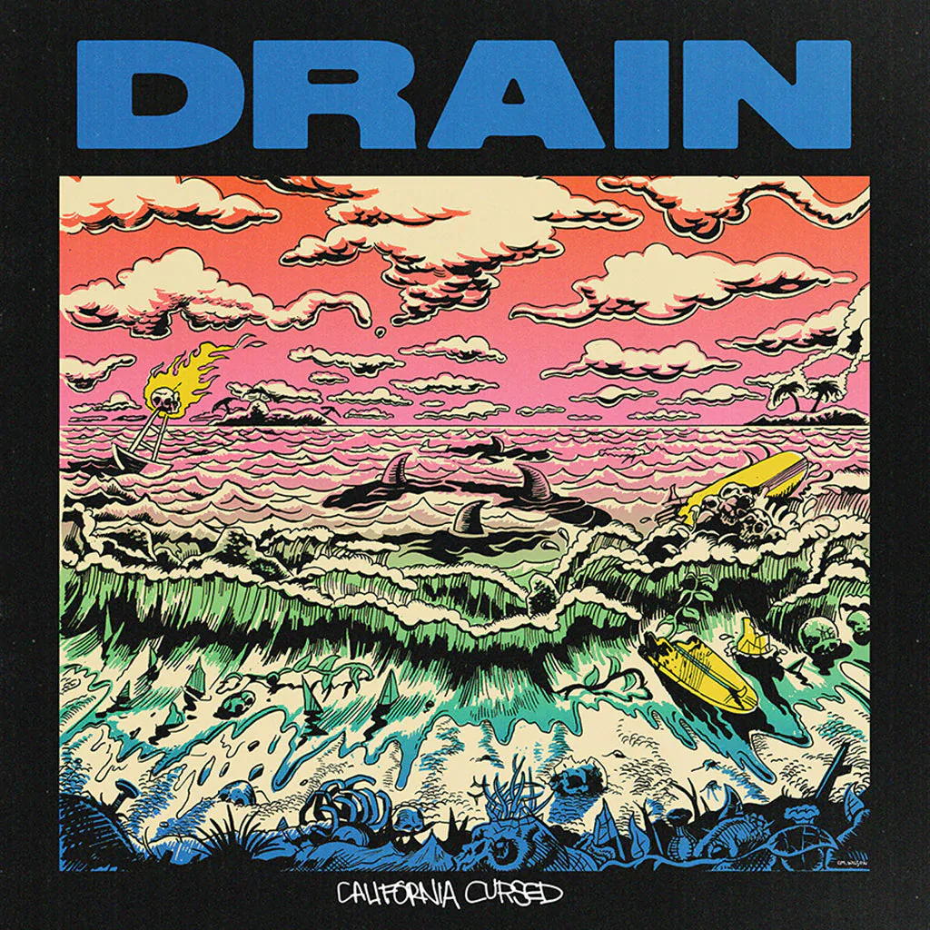 DRAIN 'CALIFORNIA CURSED' LP - TRANSLUCENT PINIK/GREEN MARBLE - Image 2