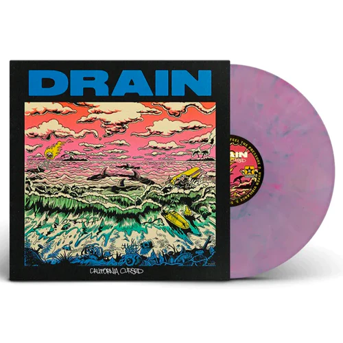 DRAIN 'CALIFORNIA CURSED' LP - TRANSLUCENT PINIK/GREEN MARBLE - Image 3