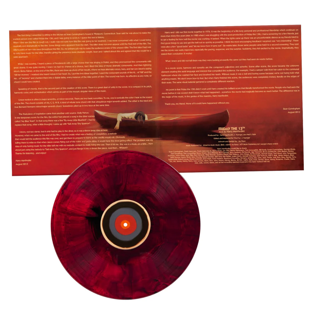 FRIDAY THE 13TH SOUNDTRACK LP BY HARRY MANFREDINI - BLOOD RED/BLACK - Image 3