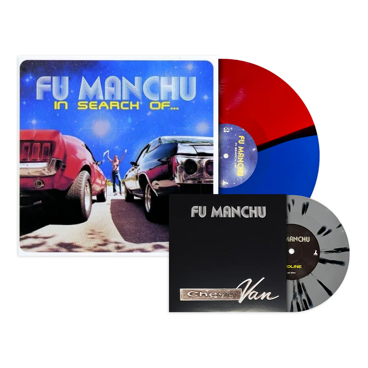 FU MANCHU ‘IN SEARCH OF...’ DELUXE LP W/ 7" SINGLE - LTD. 200 - TRANSPARENT RED/BLUE/CLEAR/BLACK SPLATTER