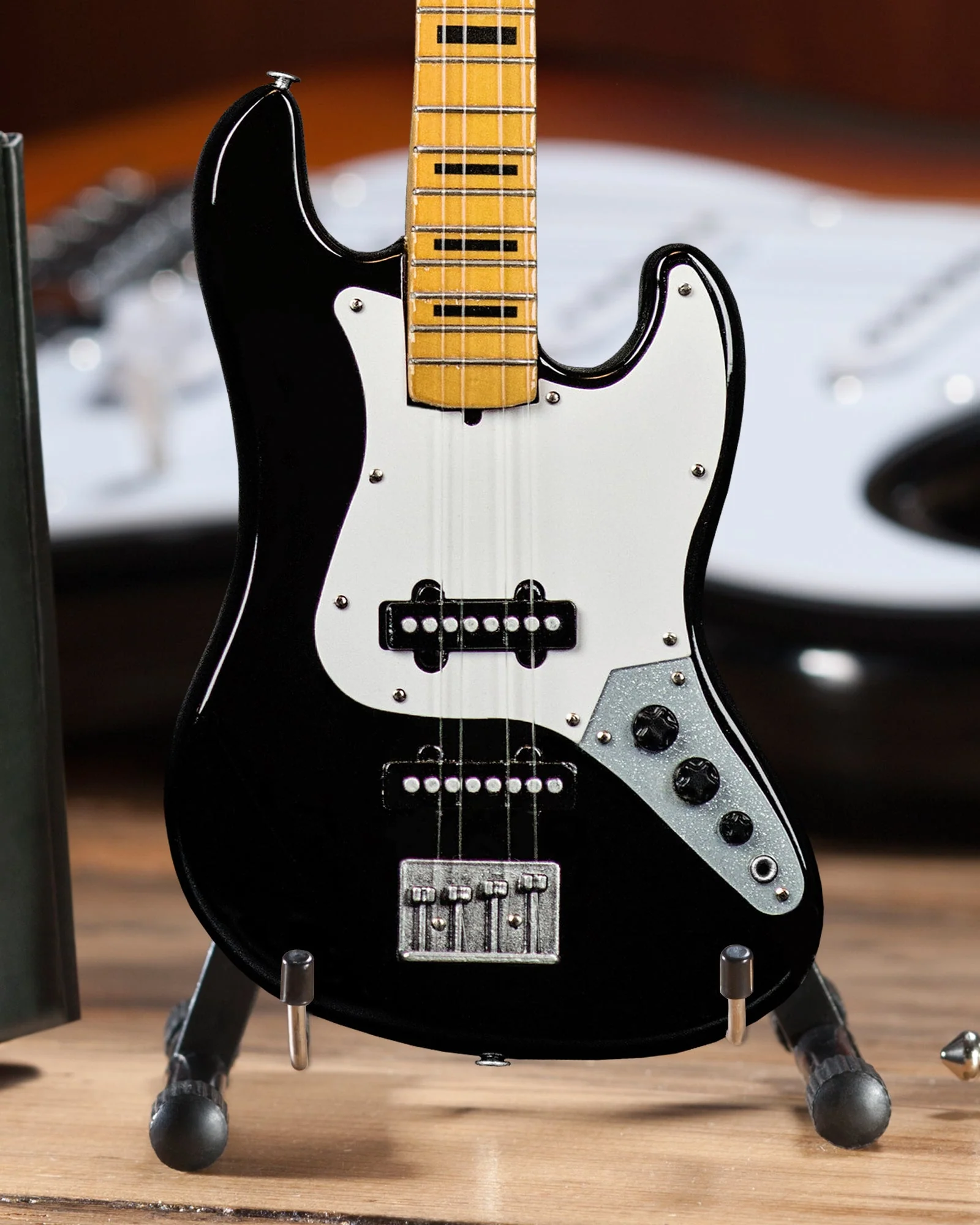 GEDDY LEE FENDER™ JAZZ BASS™ WITH BLACK INLAYS MINIATURE BASS GUITAR REPLICA - OFFICIALLY LICENSED - Image 4