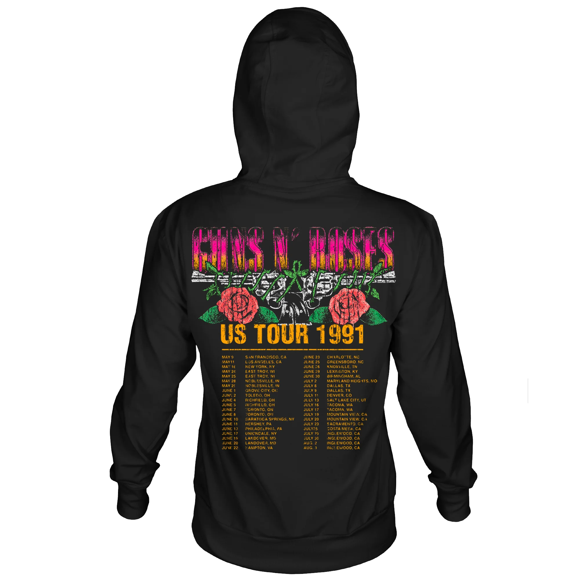 GUNS N ROSES 1991 TOUR BLACK HOODIE F/B S - Image 2