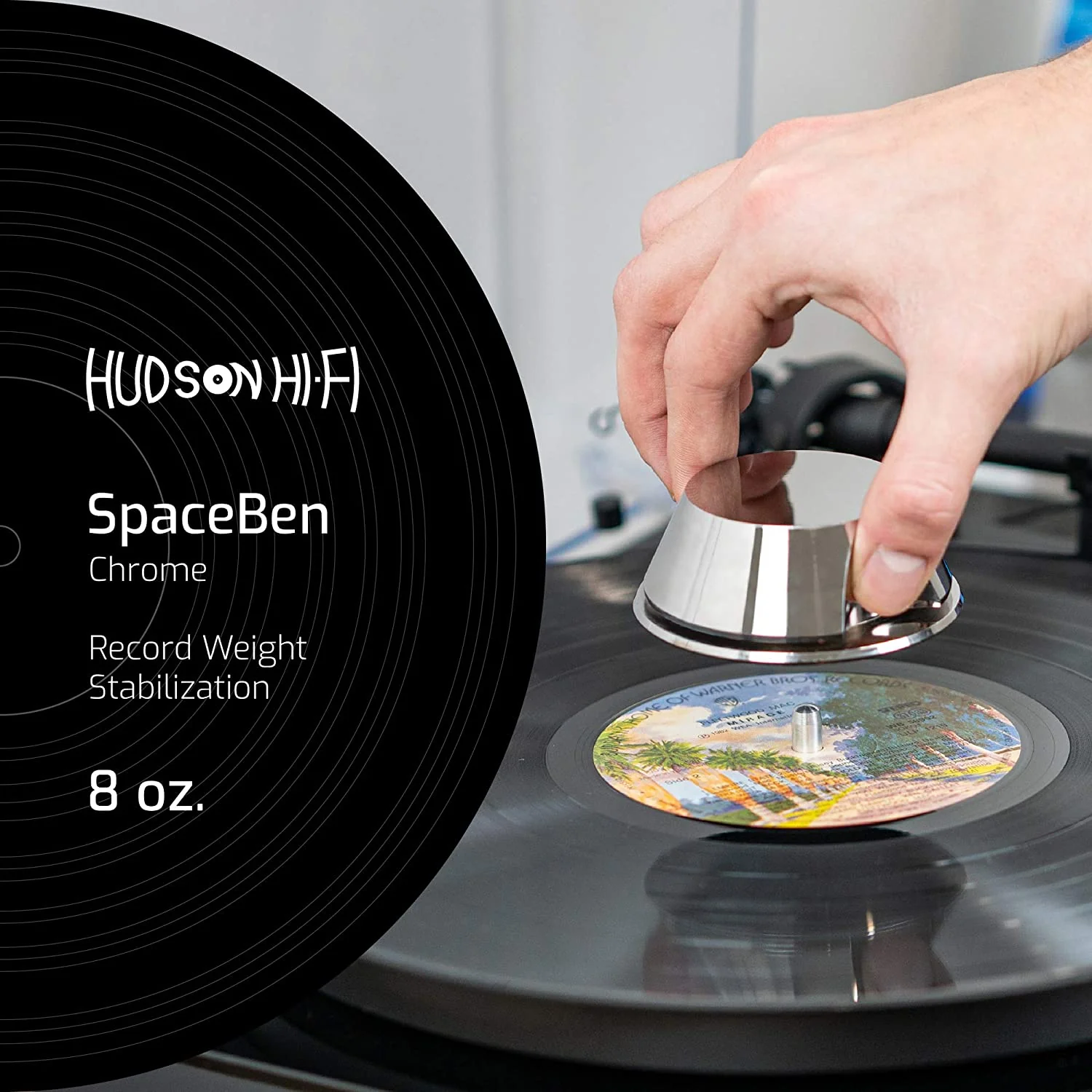 HUDSON HI-FI: SPACEBEN CHROME RECORD WEIGHT STABILIZER WITH PROTECTIVE LEATHER PAD - Image 3