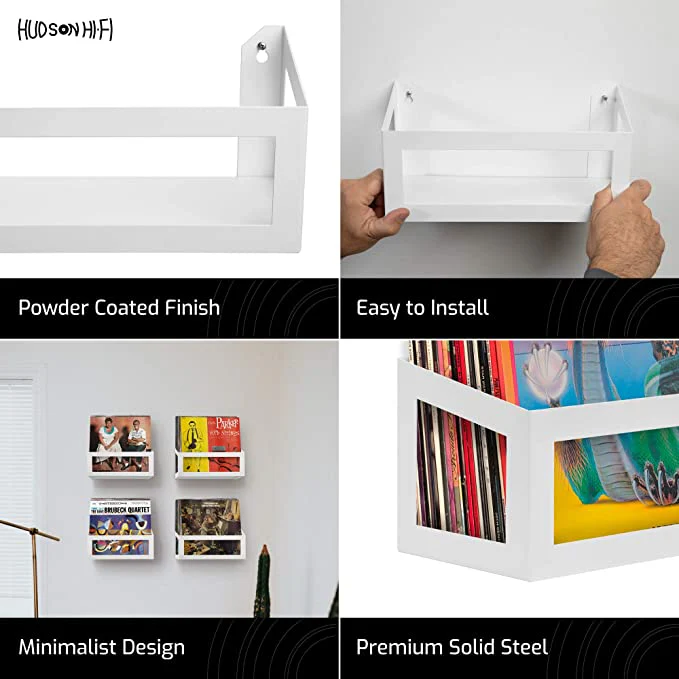 HUDSON HI-FI: WALL MOUNT VINYL RECORD STORAGE 25-ALBUM WHITE DISPLAY HOLDER - Image 2