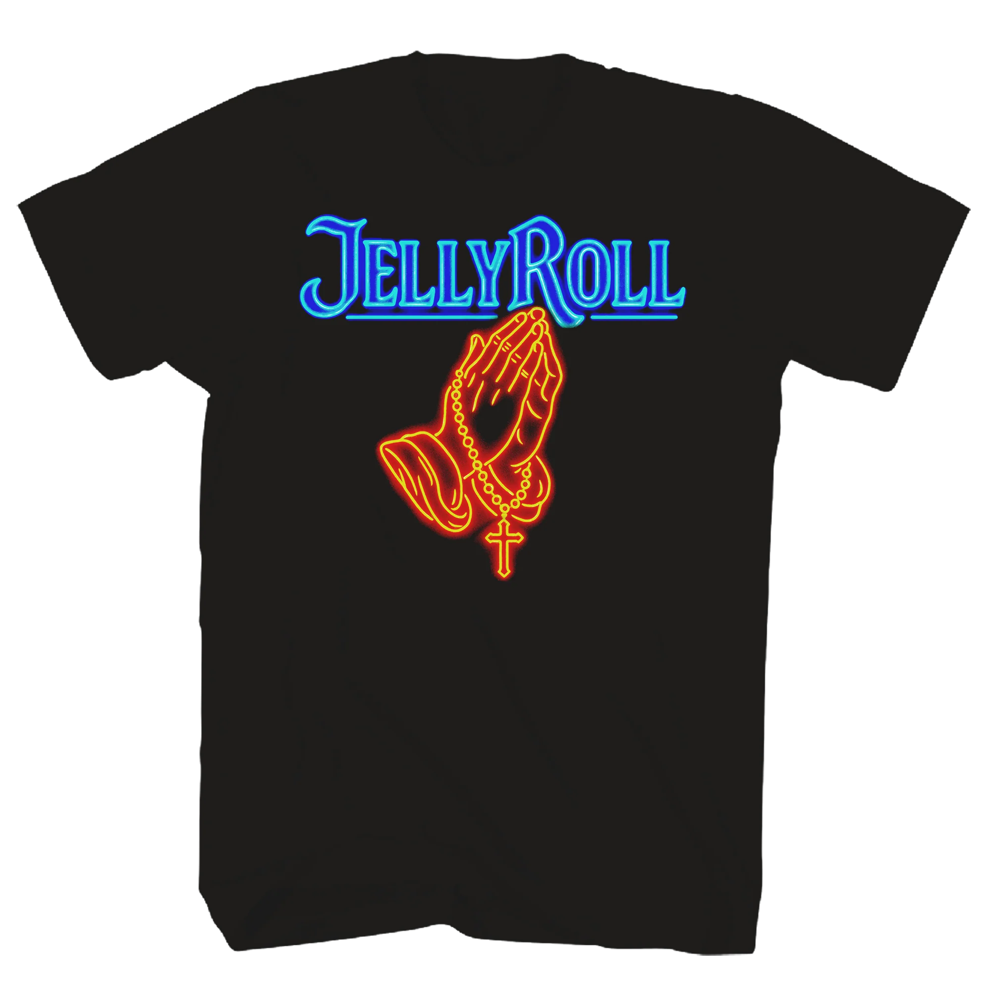 JELLY ROLL NEON PRAYING HANDS FRT/BACK BLACK T-SHIRT
