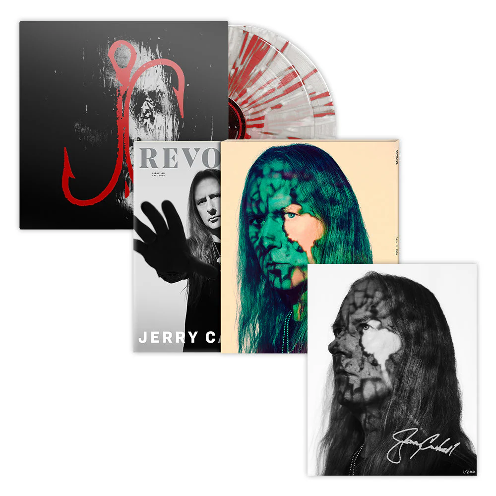 JERRY CANTRELL X REVOLVER BUNDLE - REVOLVER FALL 2024 ISSUE IN NUMBERED SLIPCASE W/ SIGNED 8"X10" & ‘I WANT BLOOD’ 2LP - EXCLUSIVE - LTD. 500 - CLEAR/RED/WHITE/SPLATTER