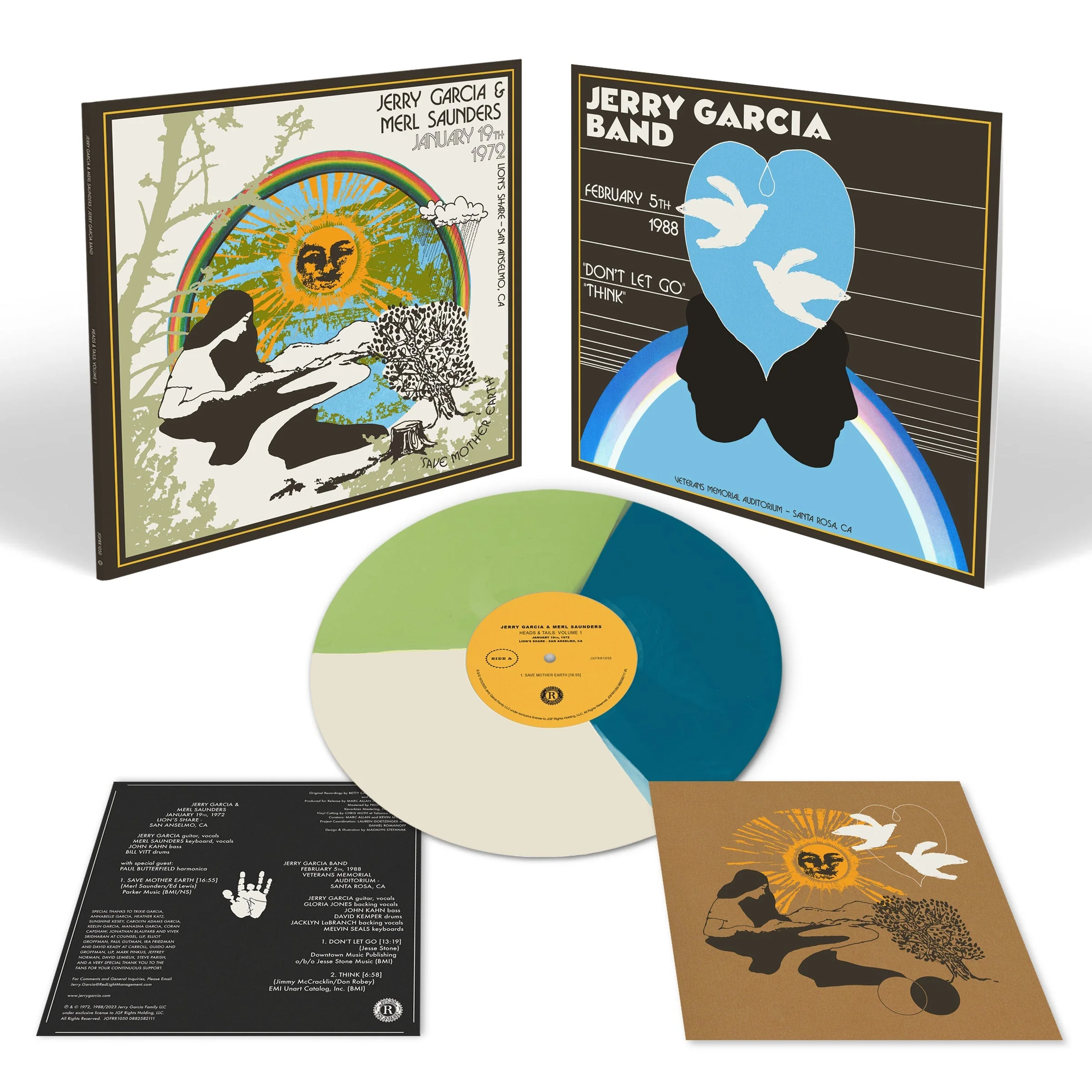 JERRY GARCIA & MERL SAUNDERS / JGB ‘HEADS & TAILS VOLUME 1’ LP - LTD. 600 - BLUE/WHITE/GREEN