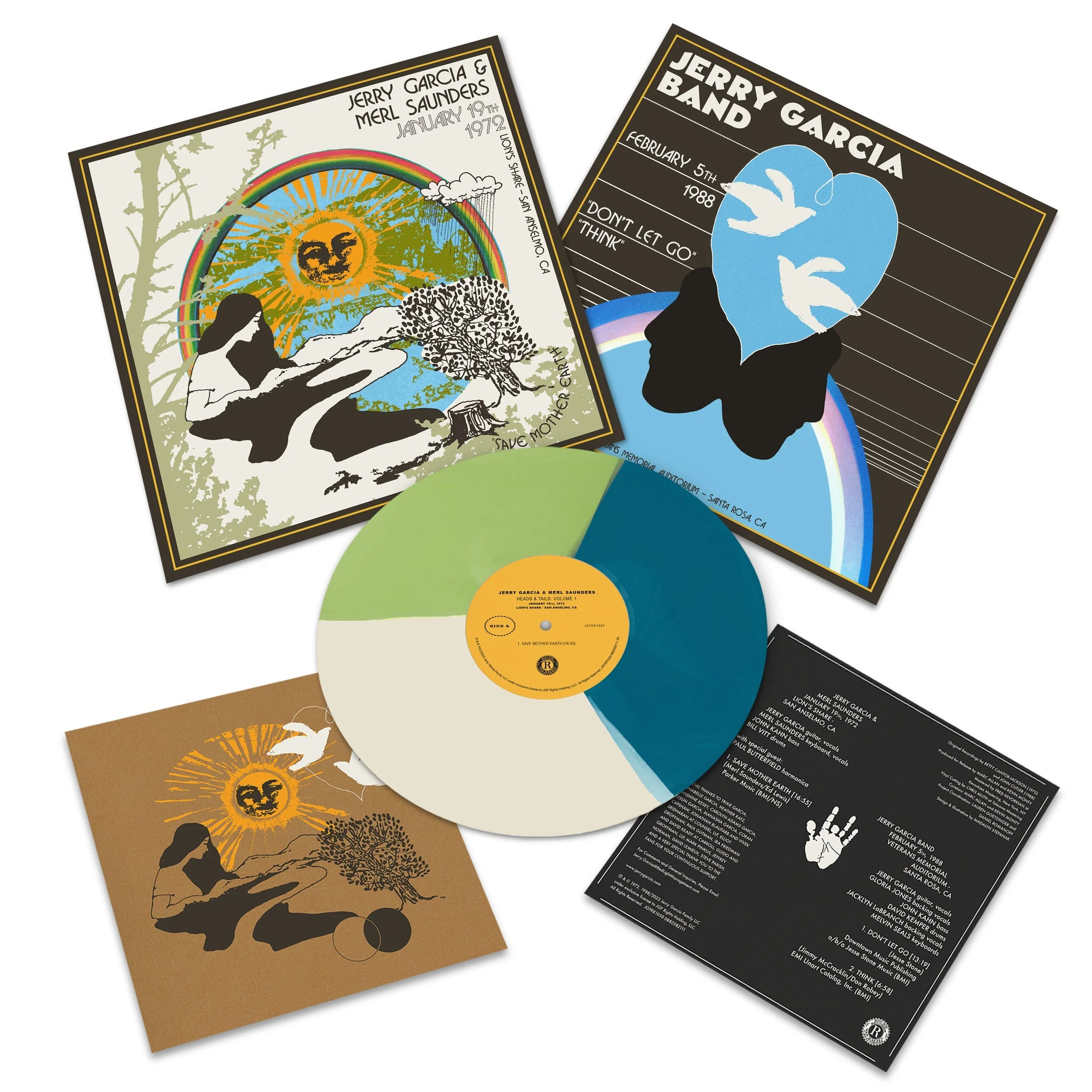 JERRY GARCIA & MERL SAUNDERS / JGB ‘HEADS & TAILS VOLUME 1’ LP - LTD. 600 - BLUE/WHITE/GREEN - Image 2