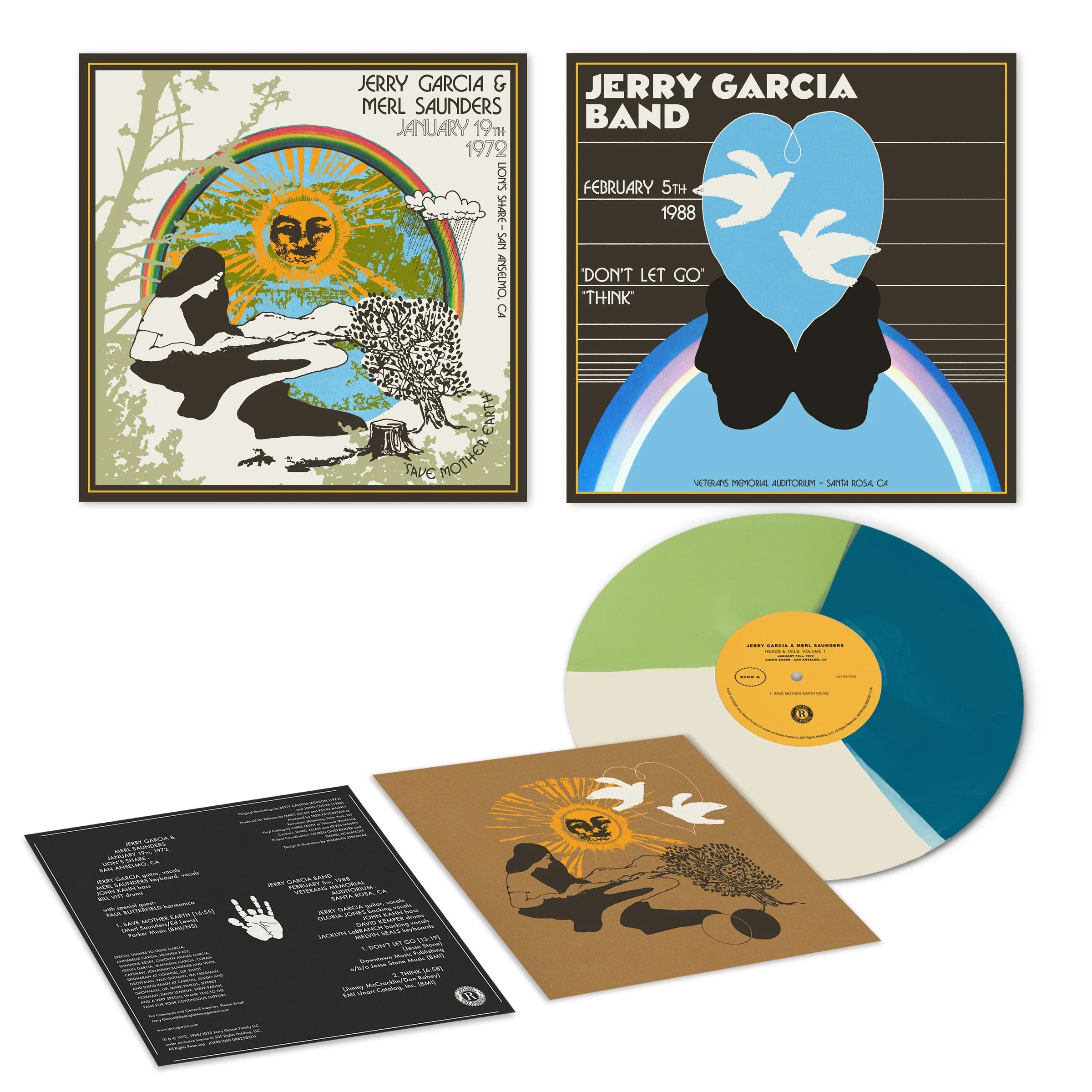 JERRY GARCIA & MERL SAUNDERS / JGB ‘HEADS & TAILS VOLUME 1’ LP - LTD. 600 - BLUE/WHITE/GREEN - Image 3