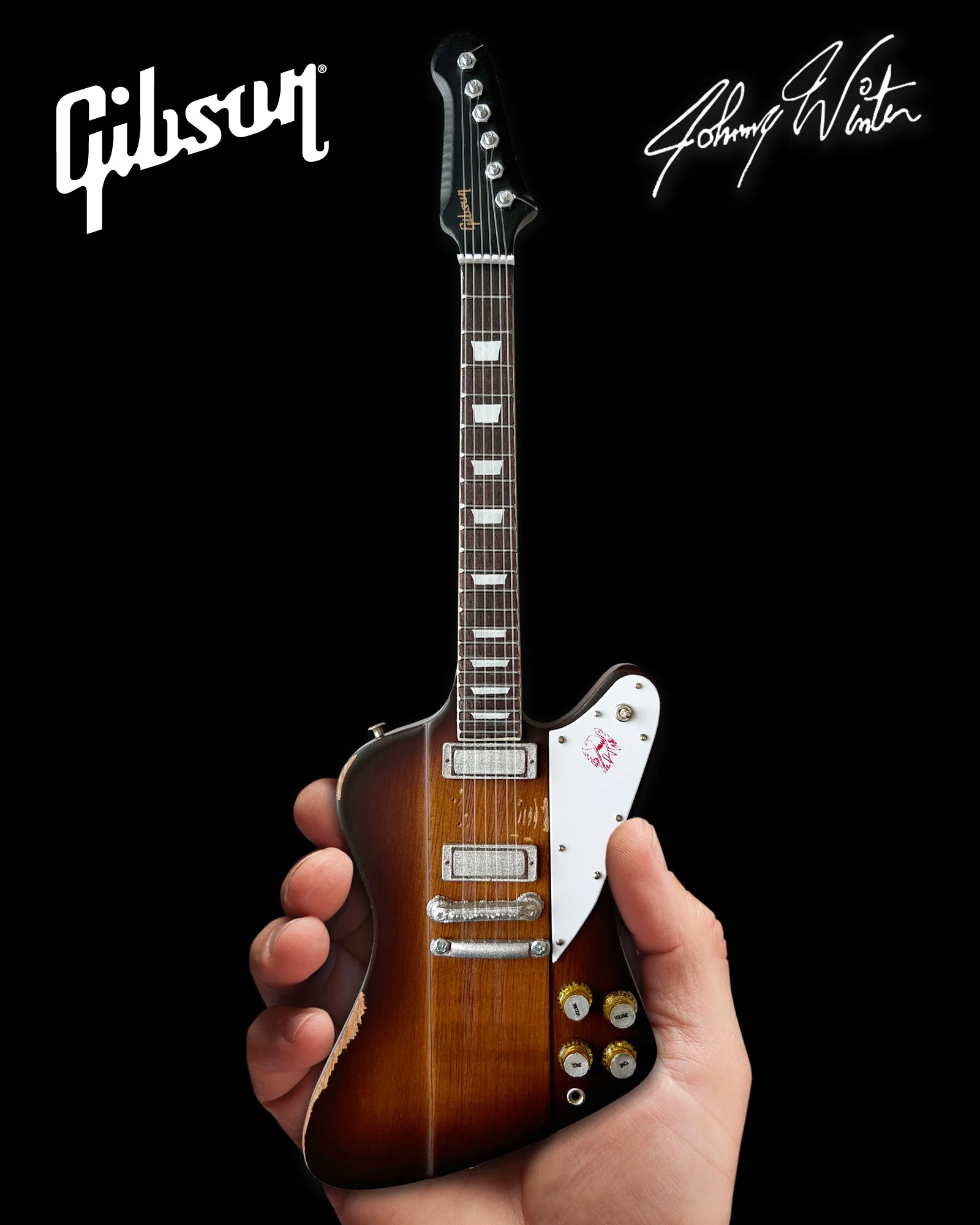JOHNNY WINTER 1963 GIBSON FIREBIRD V SUNBURST 1.4 SCALE MINI GUITAR - VINTAGE & DISTRESSED - Image 2