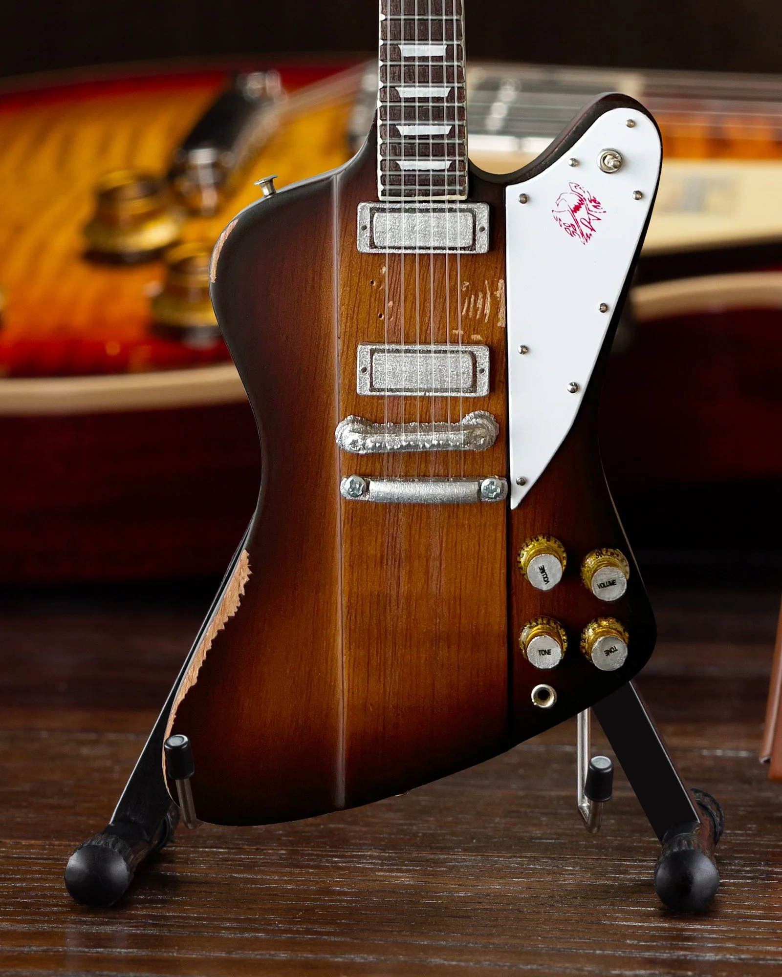 JOHNNY WINTER 1963 GIBSON FIREBIRD V SUNBURST 1.4 SCALE MINI GUITAR - VINTAGE & DISTRESSED - Image 3
