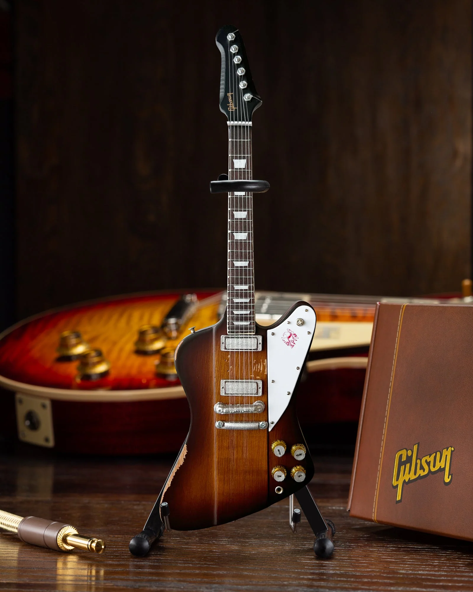 JOHNNY WINTER 1963 GIBSON FIREBIRD V SUNBURST 1.4 SCALE MINI GUITAR - VINTAGE & DISTRESSED - Image 4