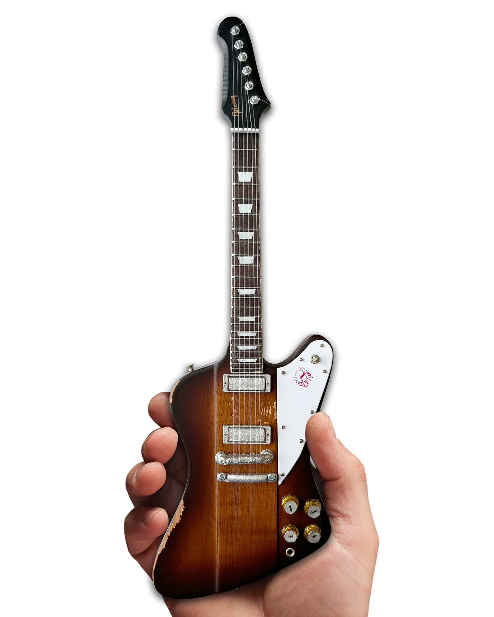 JOHNNY WINTER 1963 GIBSON FIREBIRD V SUNBURST 1.4 SCALE MINI GUITAR - VINTAGE & DISTRESSED - Image 6