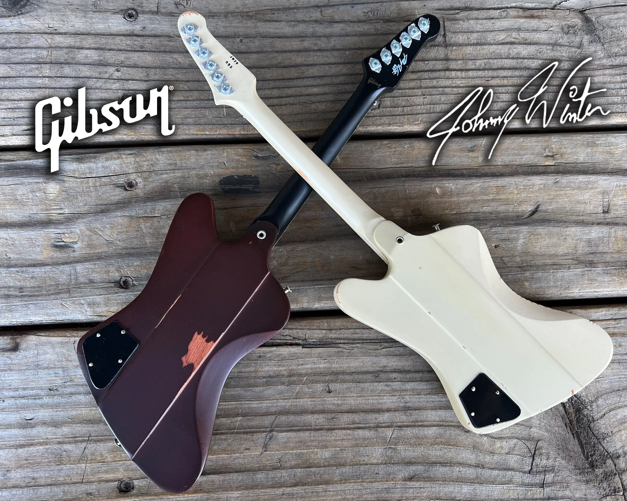 JOHNNY WINTER SIGNATURE GIBSON FIREBIRD SET OF 2 MINI GUITAR MODELS - POLARIS & SUNBURST - Image 3