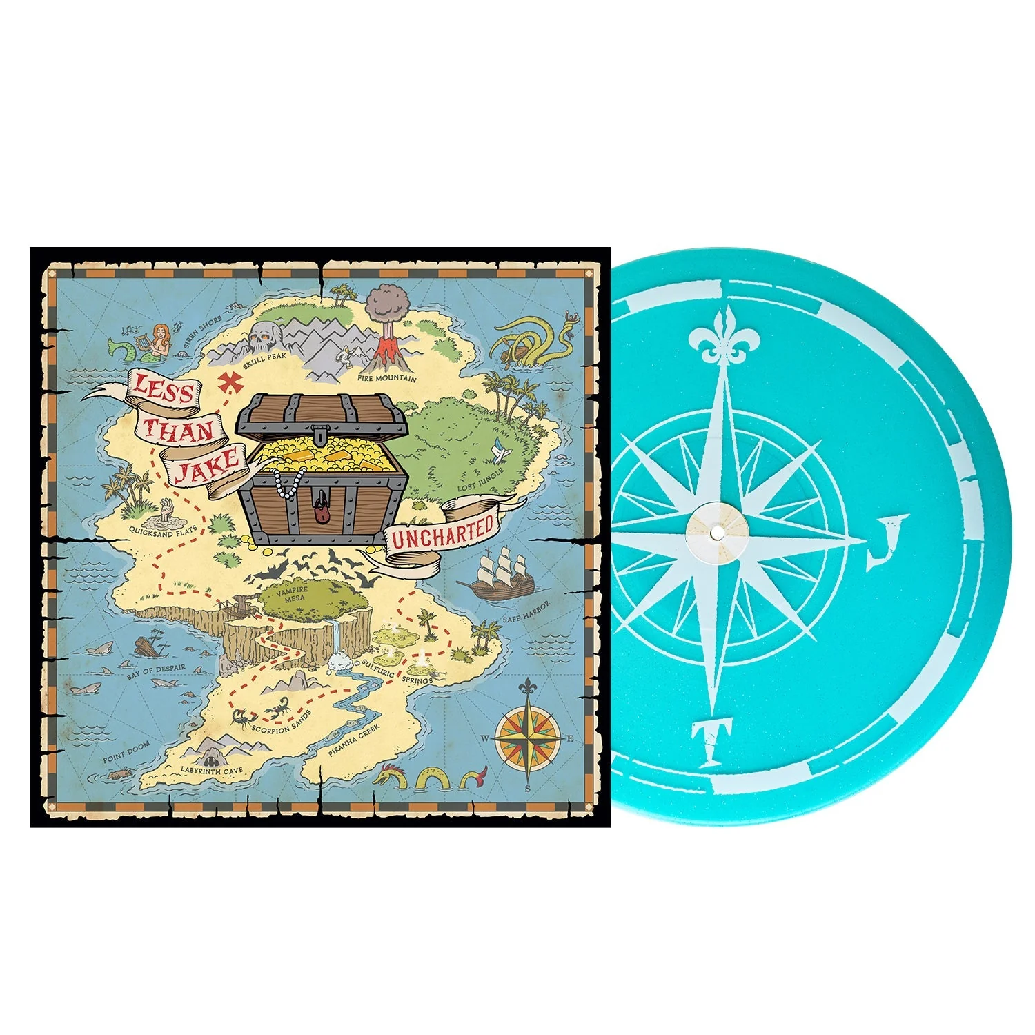 LESS THAN JAKE 'UNCHARTED' EP - EXCLUSIVE - LTD. 250 - ELECTRIC BLUE GLITTER/SCREENPRINT - Image 2