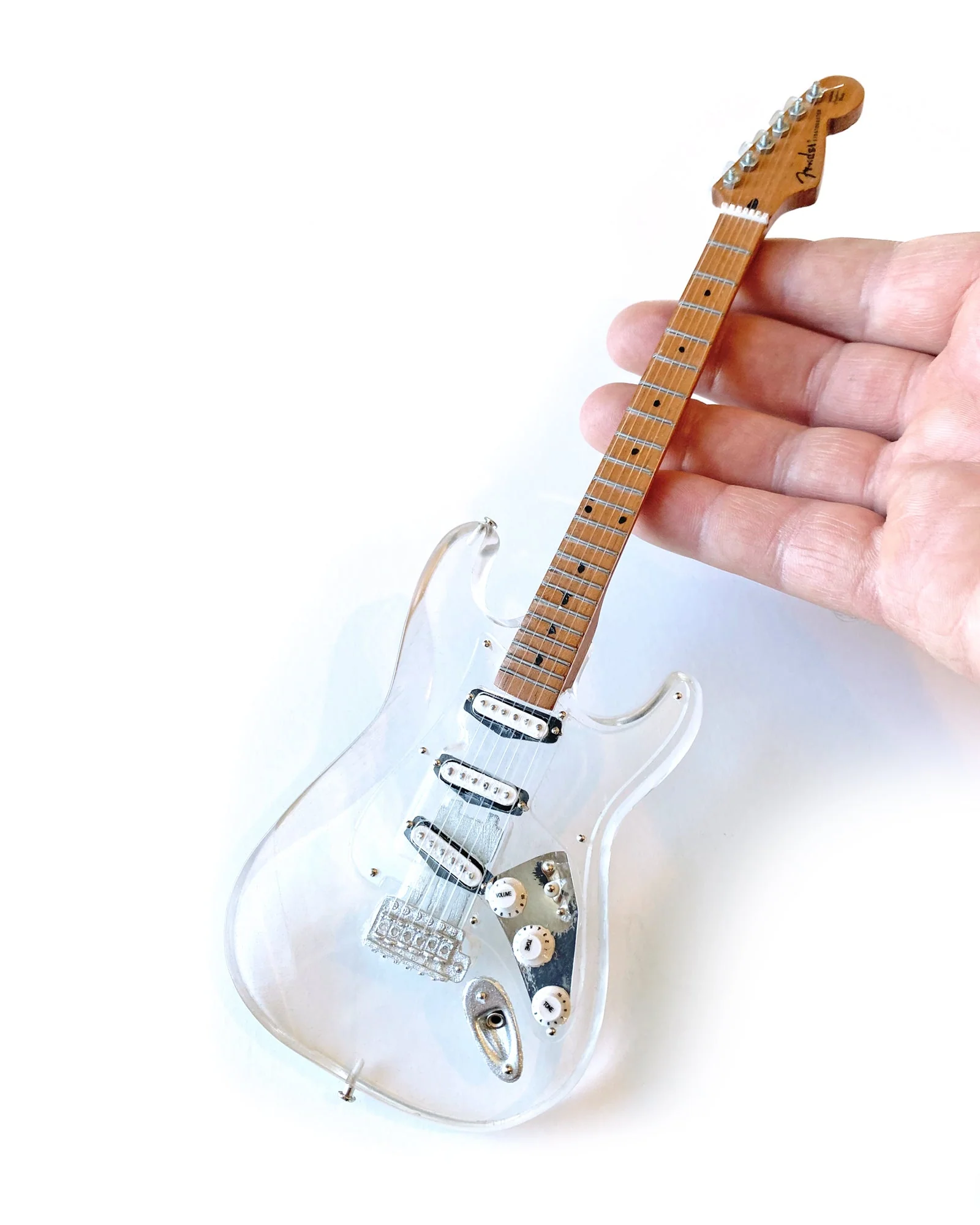 LICENSED FENDER™ STRAT™ SIGNATURE CLEAR ACRYLIC MINI GUITAR - Image 3