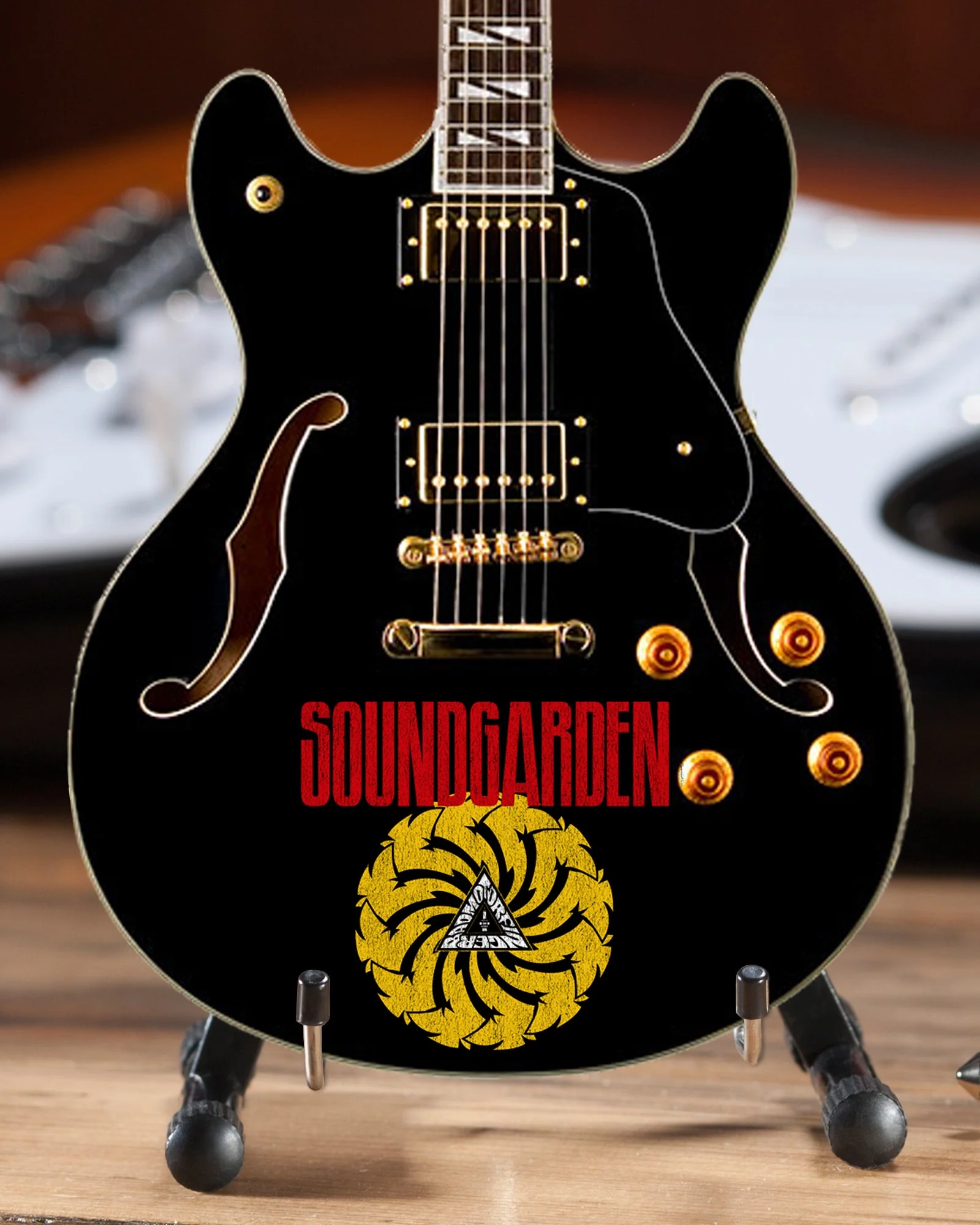 LICENSED SOUNDGARDEN LOGO SIGNATURE CHRIS CORNELL BLACK HOLLOW BODY MINI GUITAR - Image 2