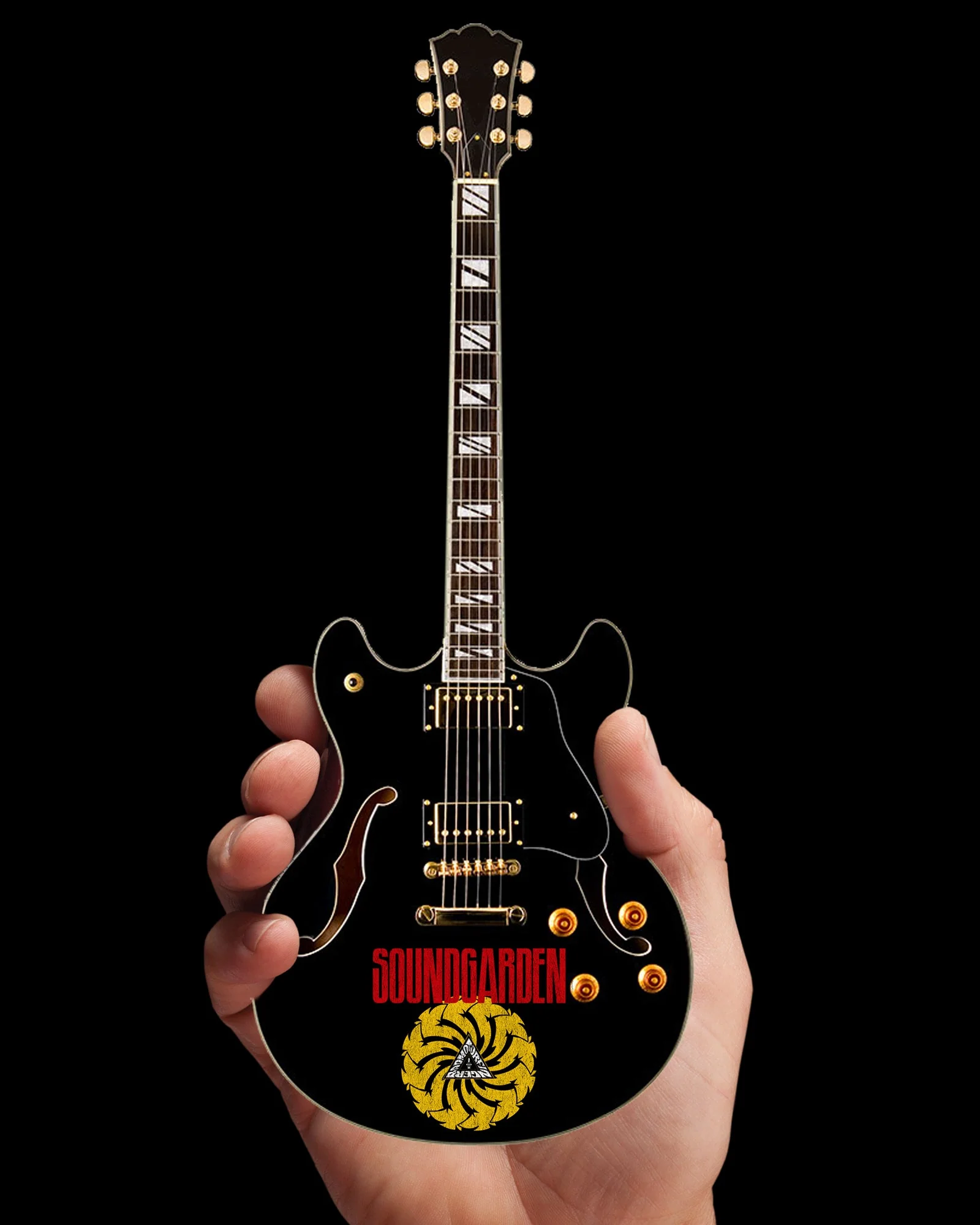 LICENSED SOUNDGARDEN LOGO SIGNATURE CHRIS CORNELL BLACK HOLLOW BODY MINI GUITAR - Image 3