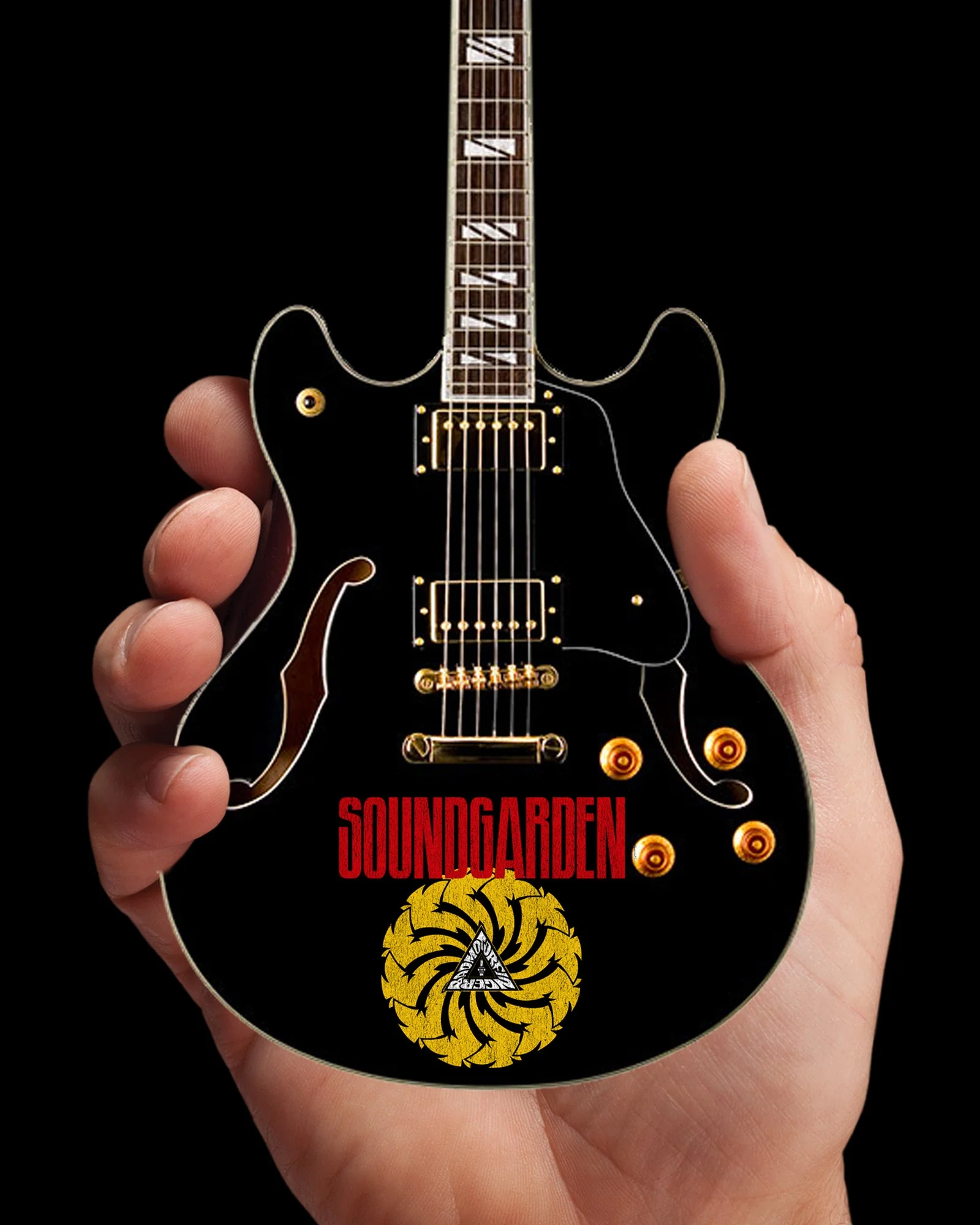 LICENSED SOUNDGARDEN LOGO SIGNATURE CHRIS CORNELL BLACK HOLLOW BODY MINI GUITAR - Image 4