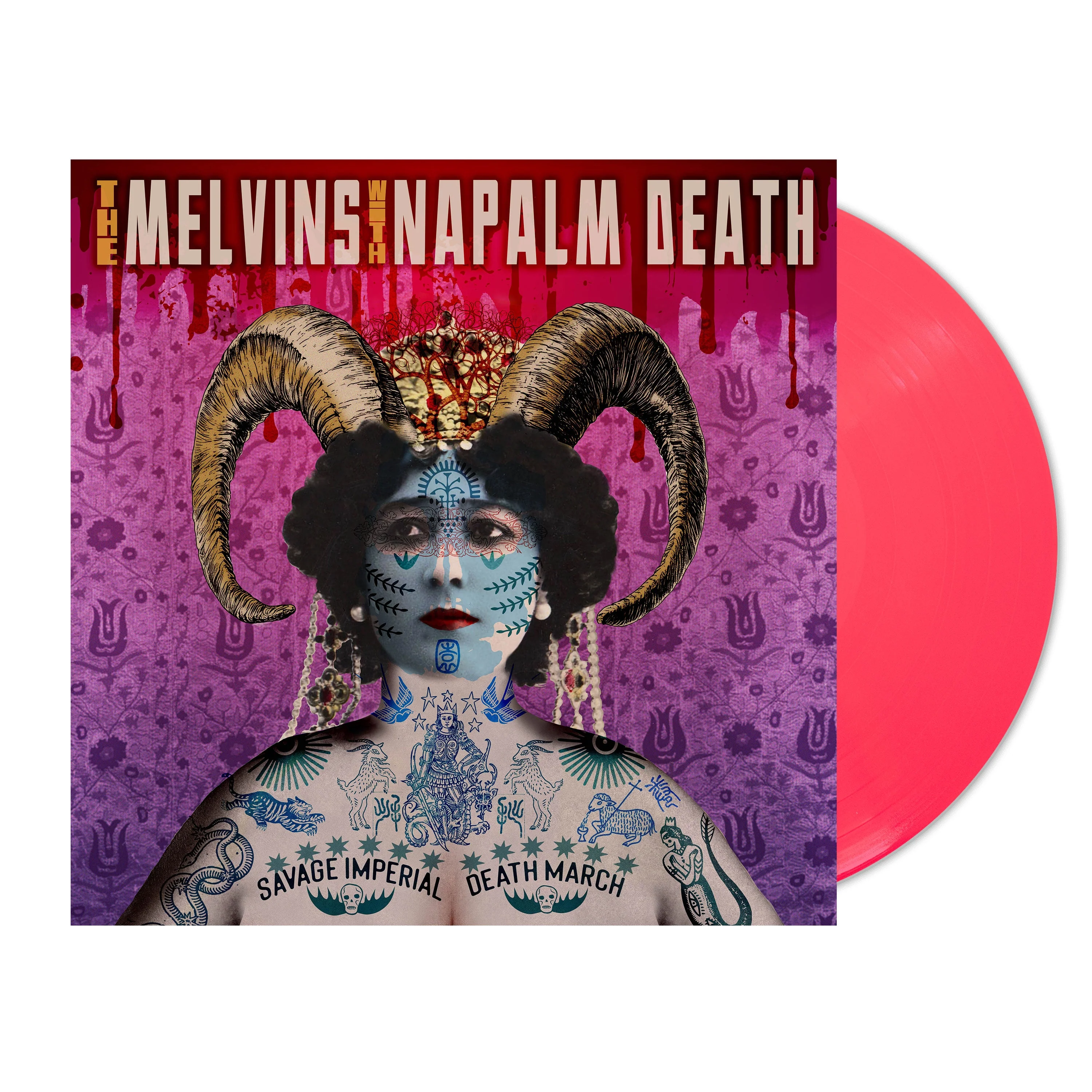 MELVINS & NAPALM DEATH 'SAVAGE IMPERIAL DEATH MARCH' LP (Exclusive “ Limited to 300, Neon Coral Vinyl)