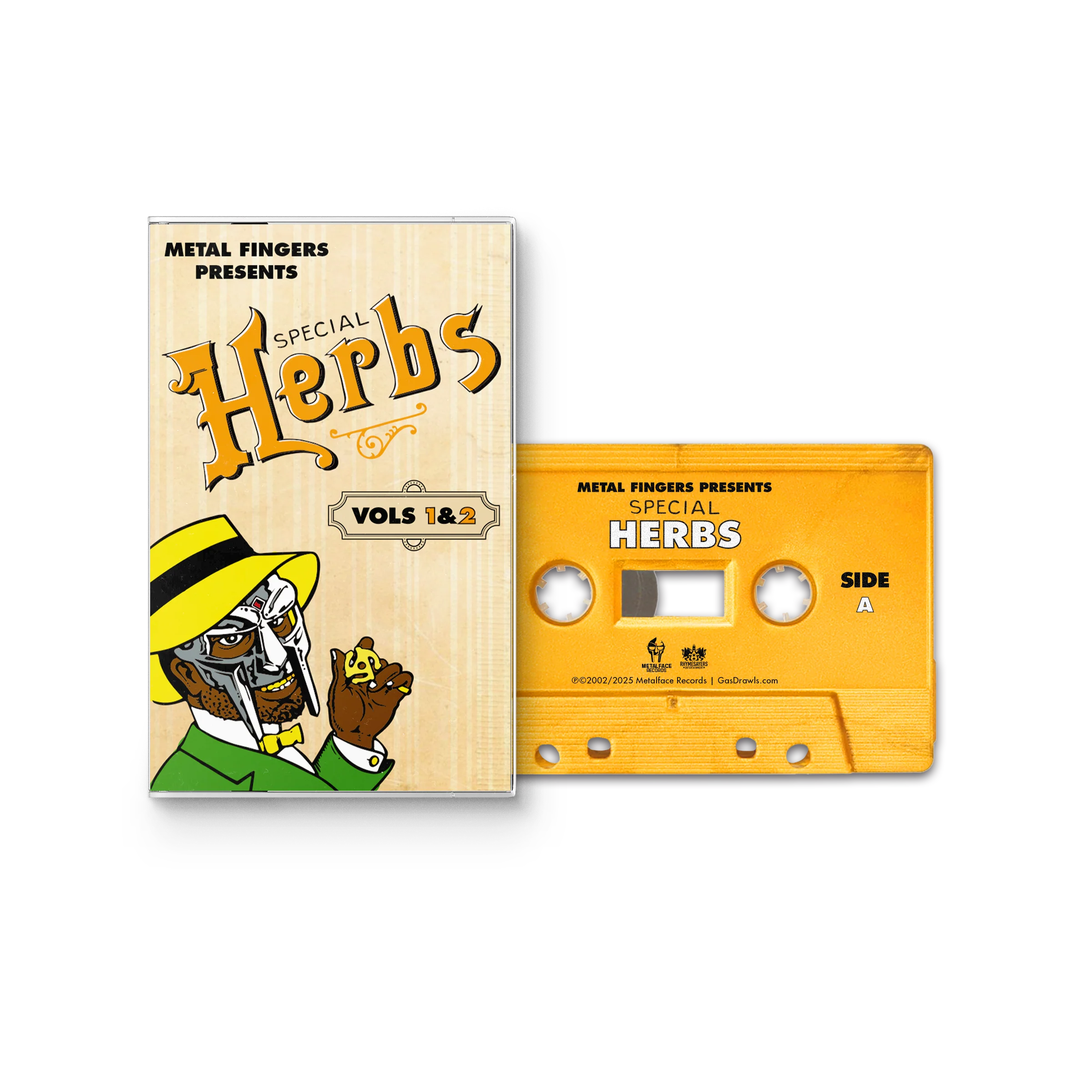 MF DOOM 'METAL FINGERS PRESENTS: SPECIAL HERBS VOL. 1 & 2' CASSETTE - MUSTARD YELLOW