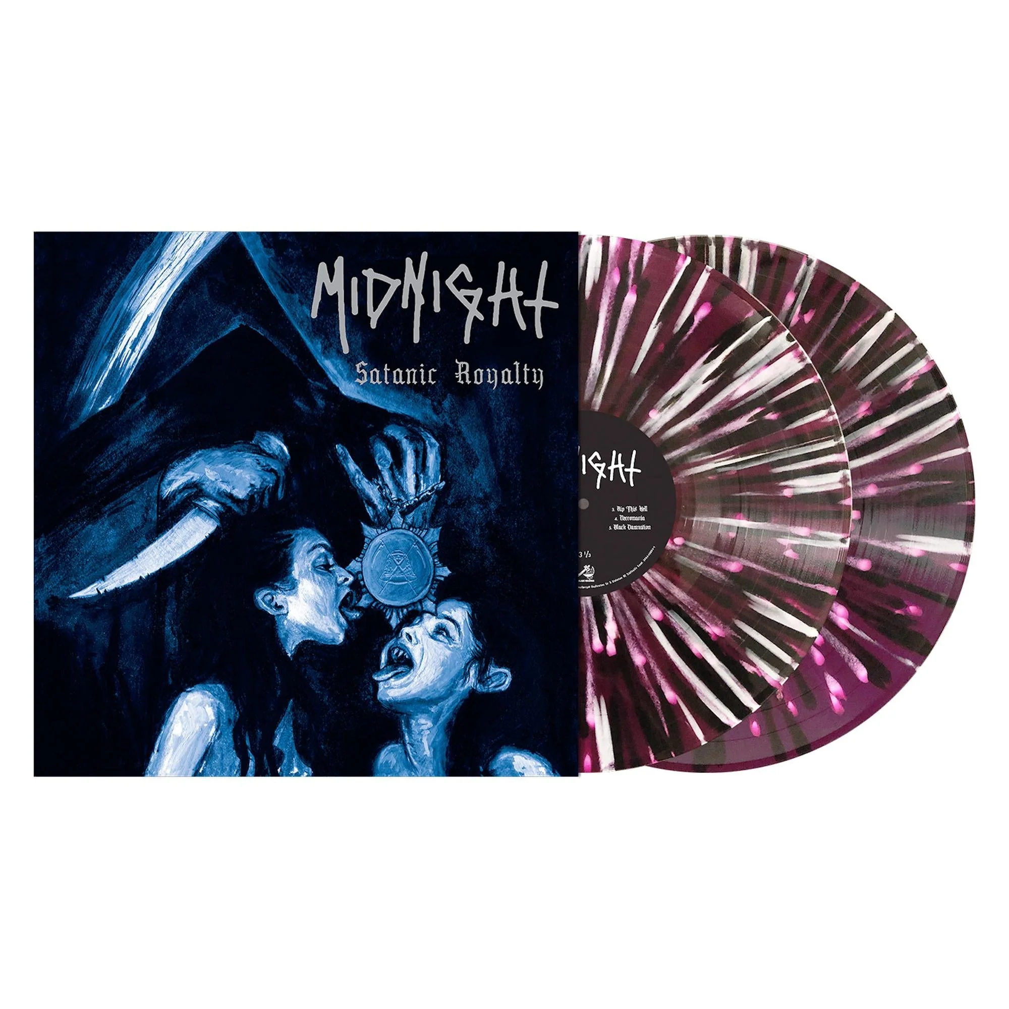 MIDNIGHT 'SATANIC ROYALTY' 2LP TRANSPARENT DEEP PURPLE/BLACK/WHITE SPLATTER