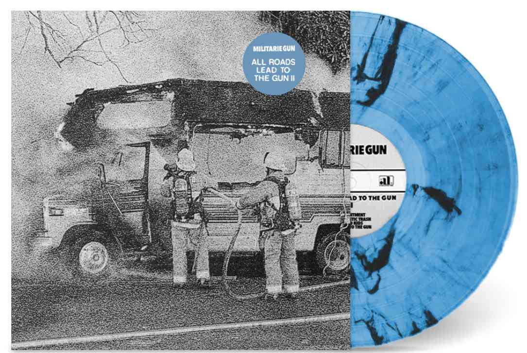 MILITARIE GUN ‘ALL ROADS LEAD TO THE GUN II’ LP - LTD. 200 - CLEAR/BLUE/BLACK SWIRL - Image 2