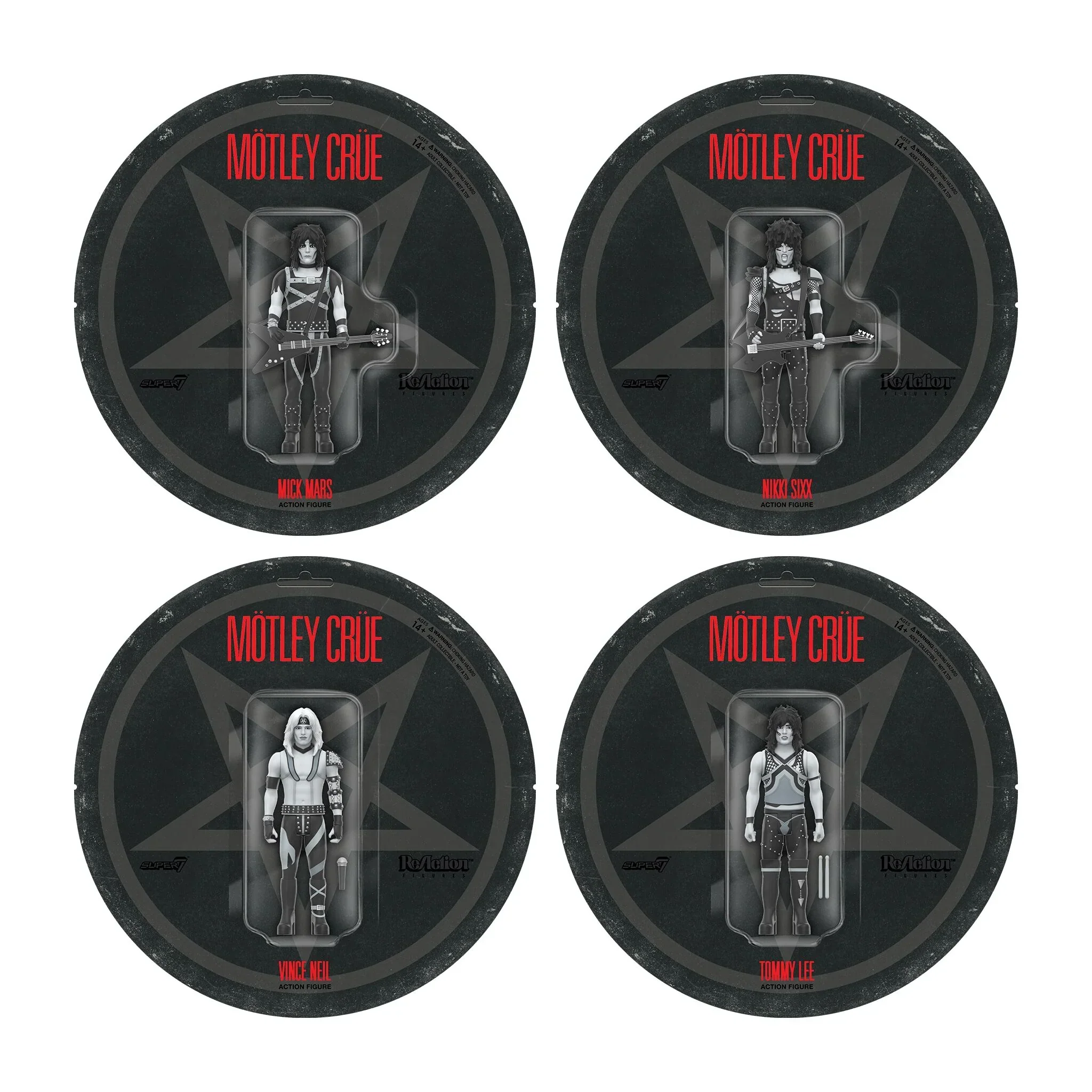 MOTLEY CRUE REACTION FIGURES WAVE 02 - SHOUT AT THE DEVIL 4 PACK - BLACK/WHITE