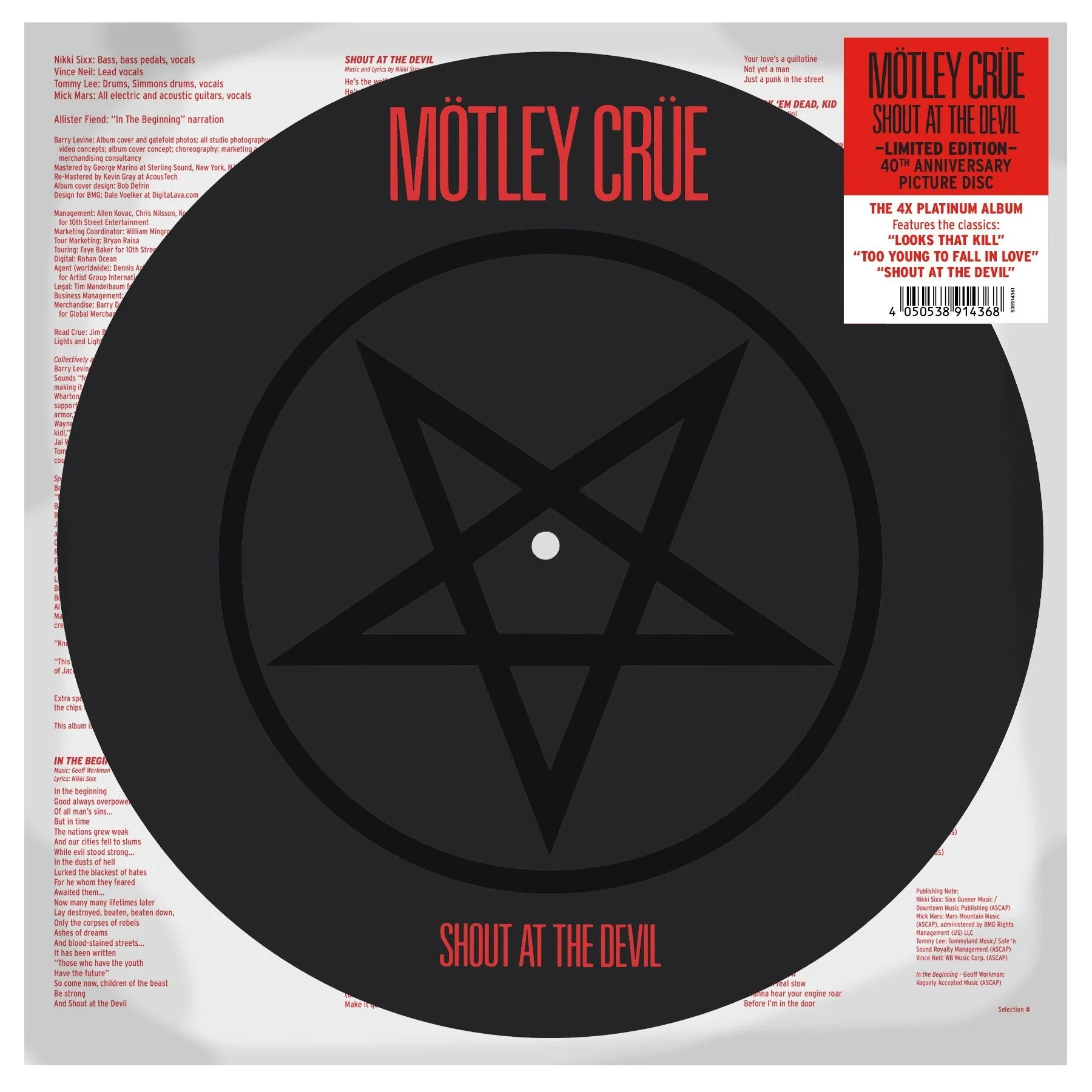 MOTLEY CRUE 'SHOUT AT THE DEVIL' 40TH ANNIVERSARY EDITION LP - PICTURE DISK