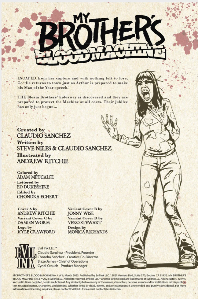 MY BROTHER’S BLOOD MACHINE by CLAUDIO SANCHEZ - COMIC BOOK ISSUE 4 OF 6 (EXCLUSIVE COVER) - Image 2