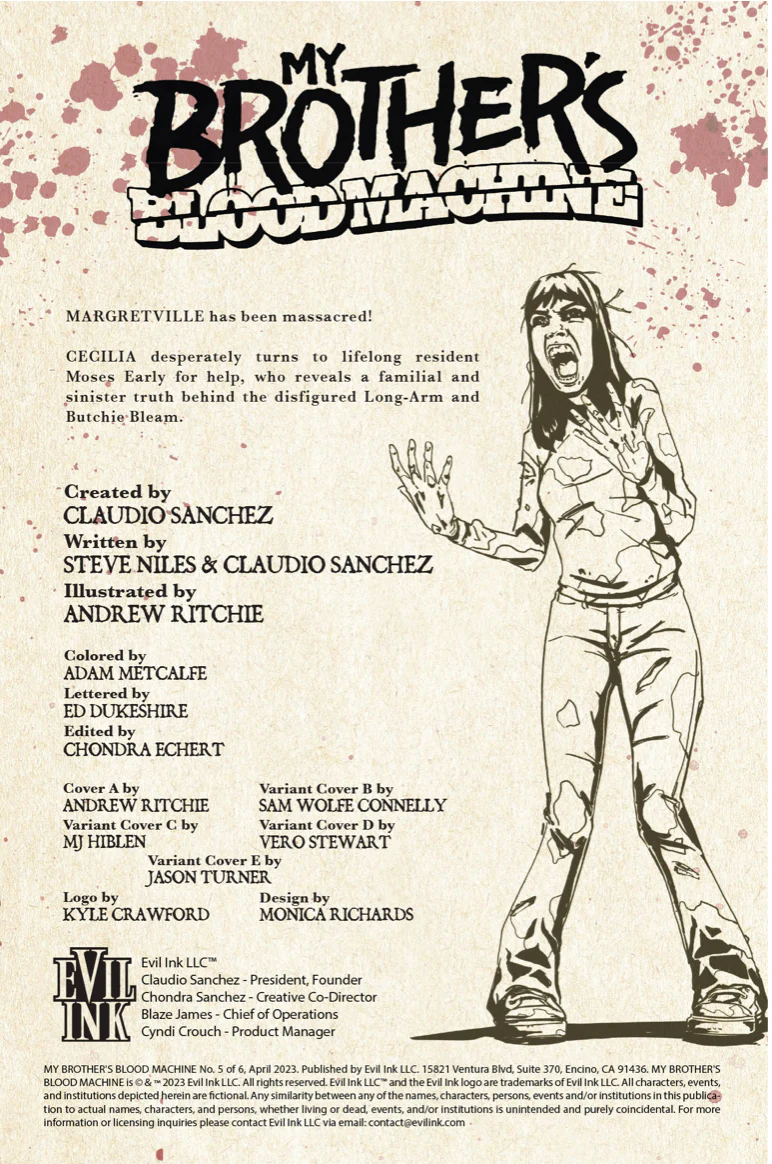 MY BROTHER’S BLOOD MACHINE by CLAUDIO SANCHEZ -  COMIC BOOK ISSUE 5 OF 6 (EXCLUSIVE COVER) - Image 2