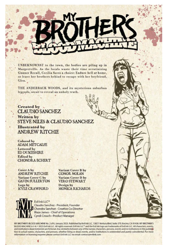 MY BROTHER’S BLOOD MACHINE by CLAUDIO SANCHEZ - COMIC BOOK ISSUES #1 AND #2 (EXCLUSIVE COVERS) - Image 2