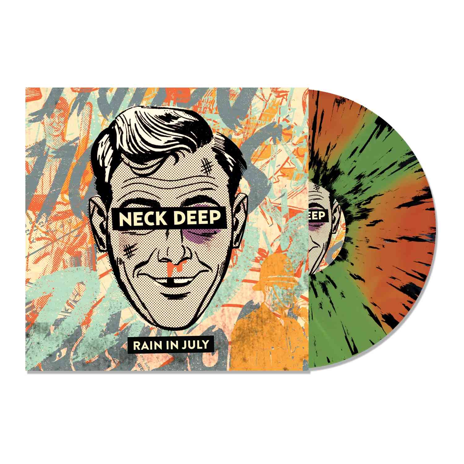 NECK DEEP ‘RAIN IN JULY’ 10TH ANNIVERSARY LP - EXCLUSIVE - LTD. 300 - TRANSPARENT ORANGE/GREEN/BLACK/SPLATTER - Image 2