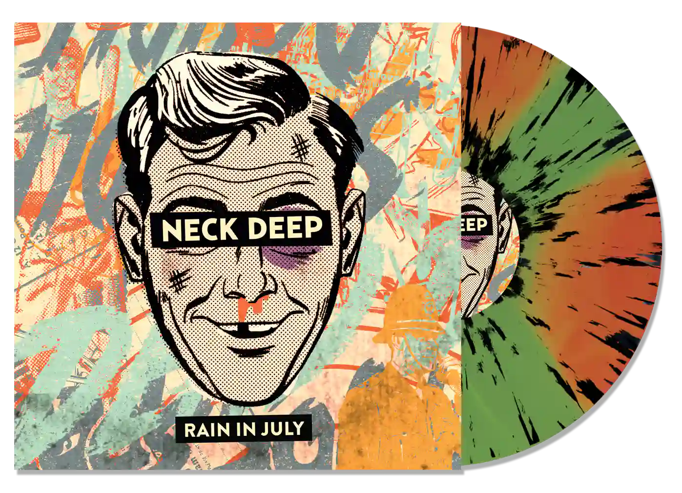 NECK DEEP ‘RAIN IN JULY’ 10TH ANNIVERSARY LP - EXCLUSIVE - LTD. 300 - TRANSPARENT ORANGE/GREEN/BLACK/SPLATTER - Image 3