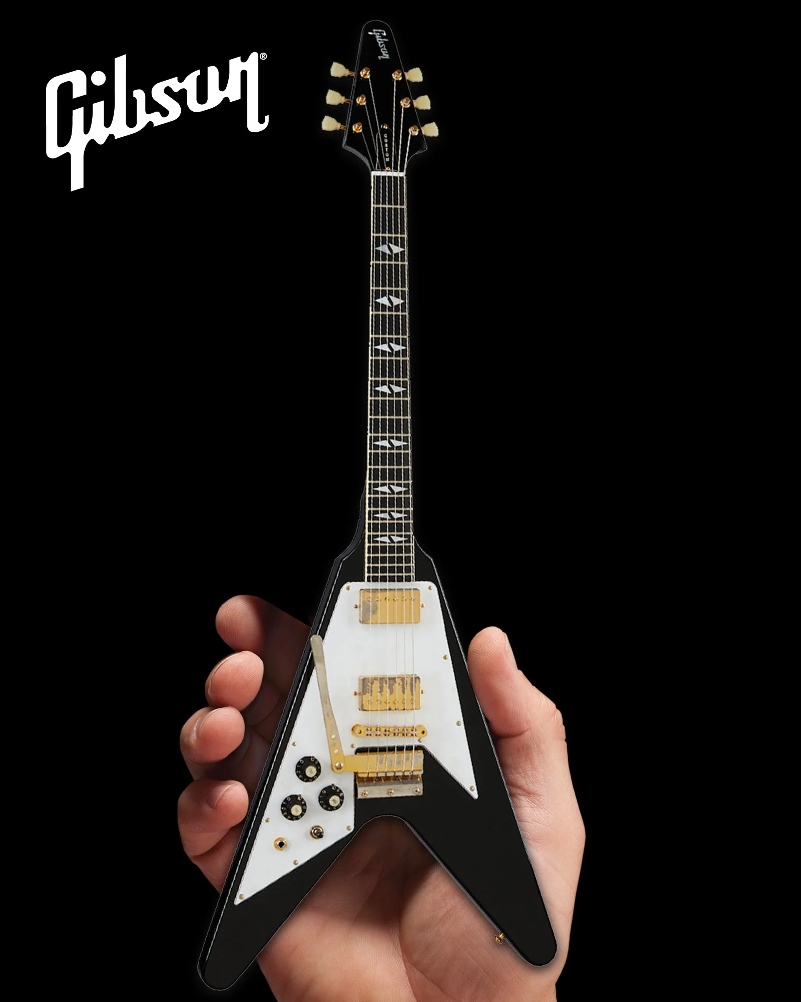 *NEW JIMI HENDRIX™ GIBSON 1969 FLYING V - LEFT-HANDED EBONY FINISH 1:4 SCALE MINI GUITAR MODEL - Image 2