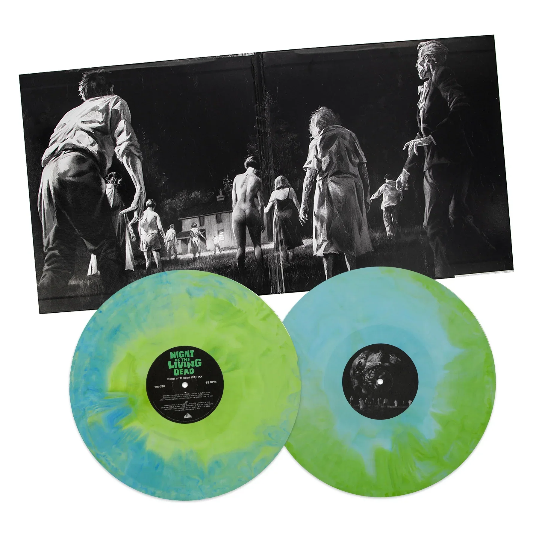 'NIGHT OF THE LIVING DEAD' MOTION PICTURE SOUNDTRACK 50TH ANNIVERSARY EDITION 2LP - GHOUL GREEN/BLUE - Image 3