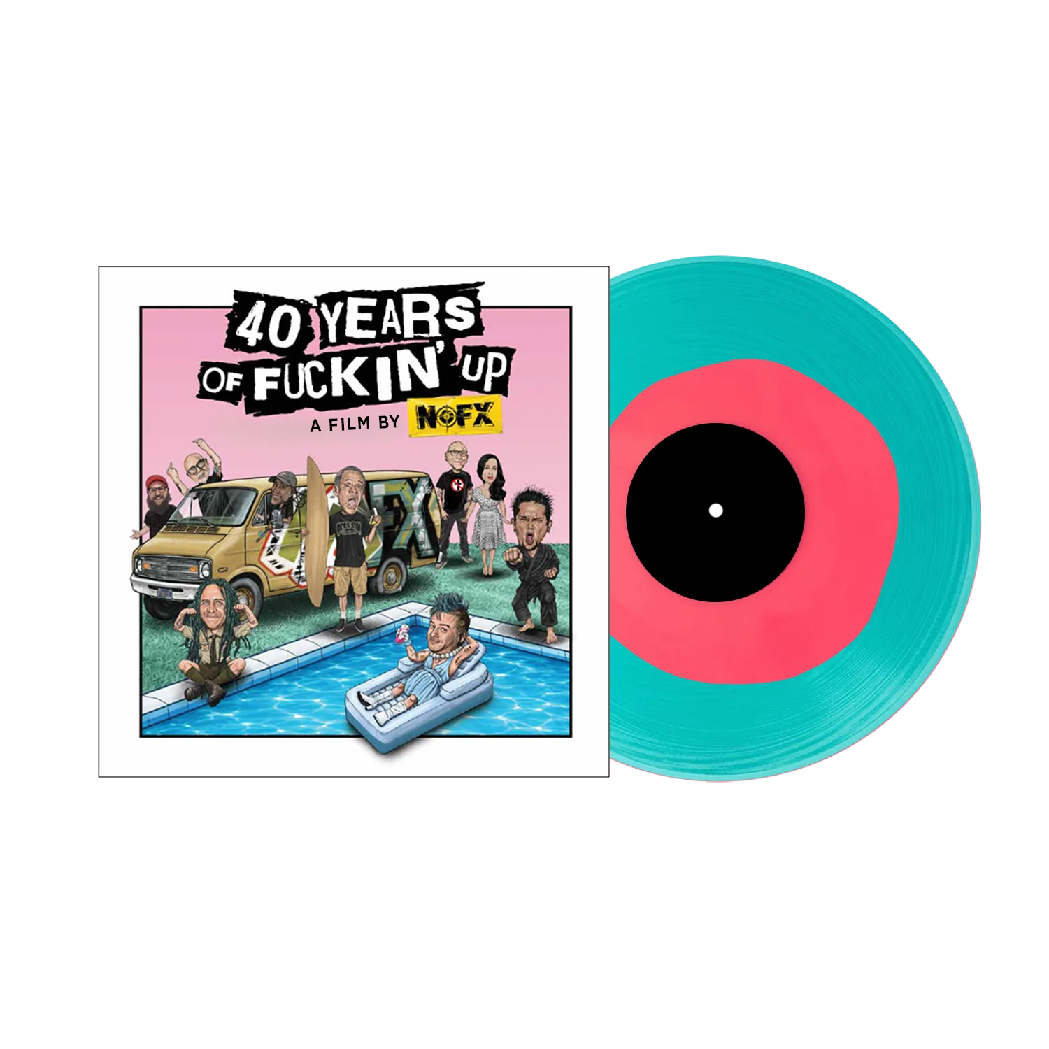 NOFX ‘40 YEARS OF F*CKIN' UP: SOUNDTRACK’ LP (Exclusive – Limited to 500, Pink Inside Turquoise Vinyl)