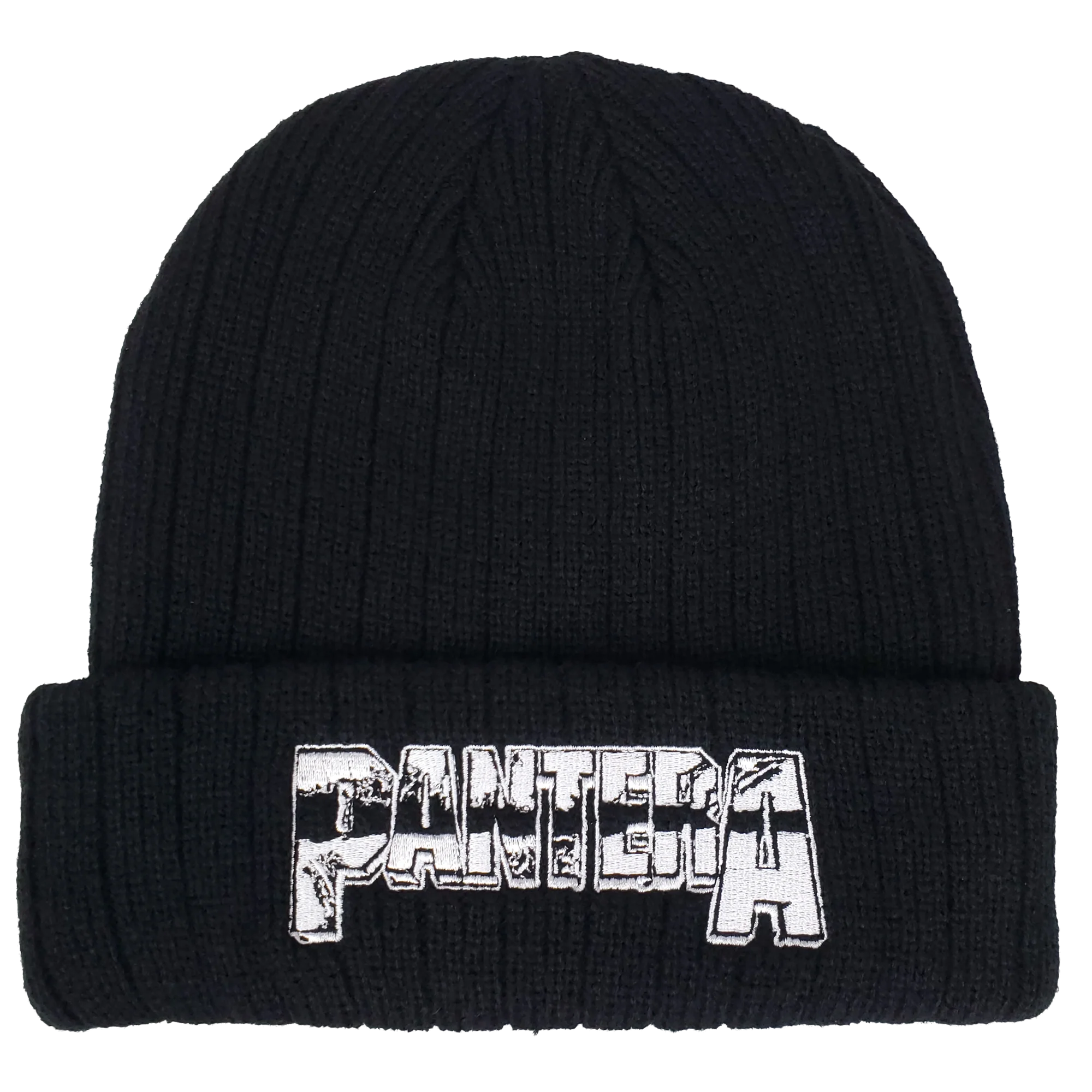 PANTERA EMBROIDERED LOGO 3XL1 RIBBED BLACK ACRYLIC KNIT HAT
