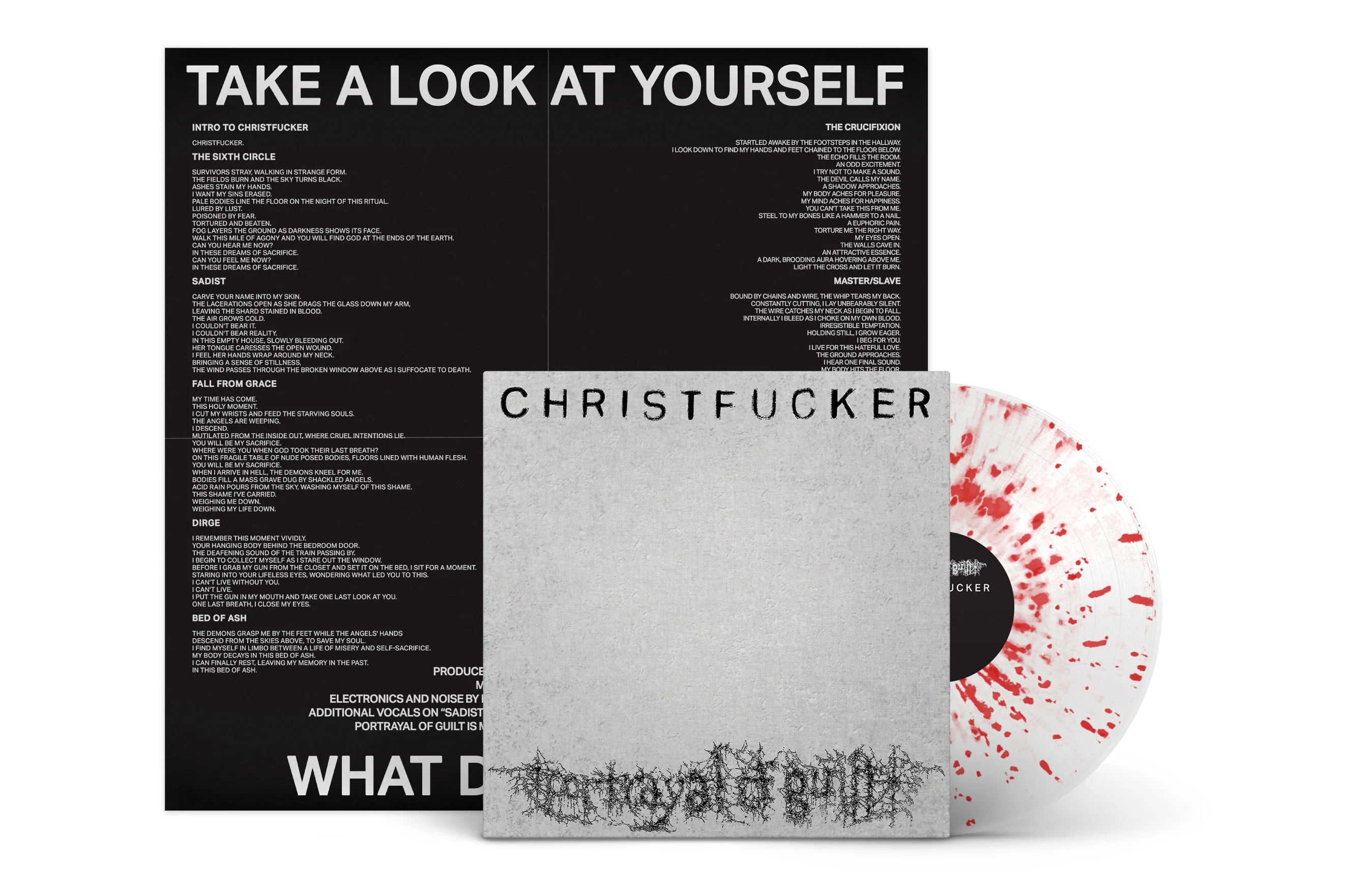 PORTRAYAL OF GUILT 'CHRISTFUCKER' LP - EXCLUSIVE - LTD. 300 - CLEAR/RED/SPLATTER + POSTER