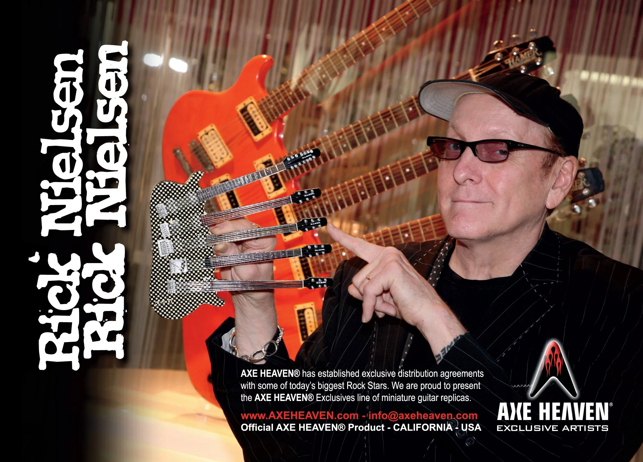 RICK NIELSEN™ FIVE-NECK CHECKERED MINI GUITAR REPLICA COLLECTIBLE - OFFICIALLY LICENSED - Image 2