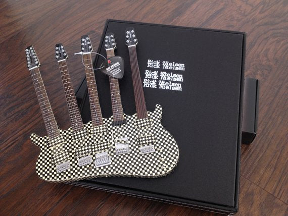 RICK NIELSEN™ FIVE-NECK CHECKERED MINI GUITAR REPLICA COLLECTIBLE - OFFICIALLY LICENSED - Image 3