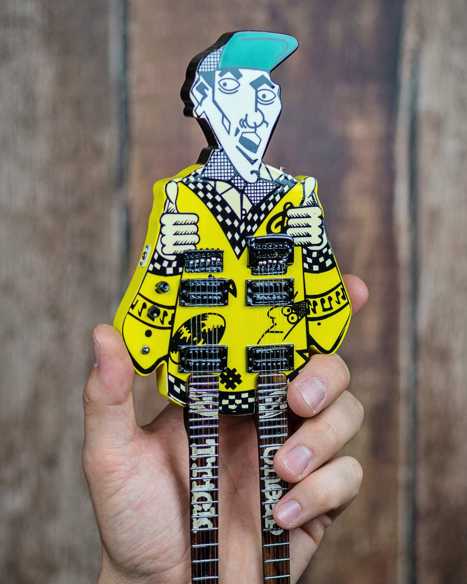 RICK NIELSEN™ UNCLE DICK DOUBLENECK MINI GUITAR REPLICA COLLECTIBLE - OFFICIALLY LICENSED - Image 3