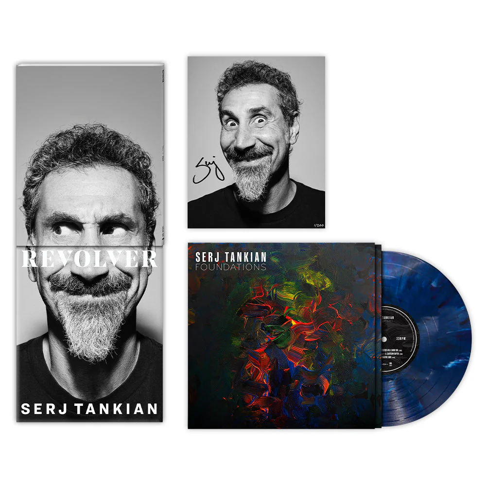 SERJ TANKIAN X REVOLVER BUNDLE - REVOLVER FALL 2024 ISSUE IN NUMBERED SLIPCASE W/ SIGNED 8"X10" & ‘FOUNDATIONS’ EP - EXCLUSIVE - LTD. 500 - DARK BLUE MARBLE/ETCHED